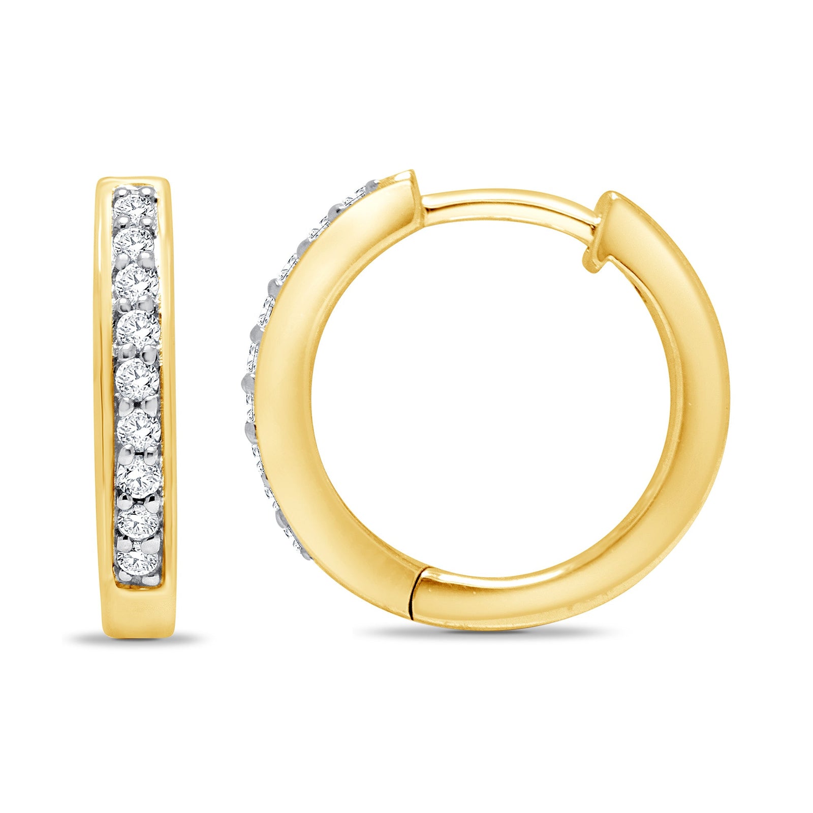 9ct gold diamond set round huggy earrings 0.14ct - W2.3 x L13.3mm