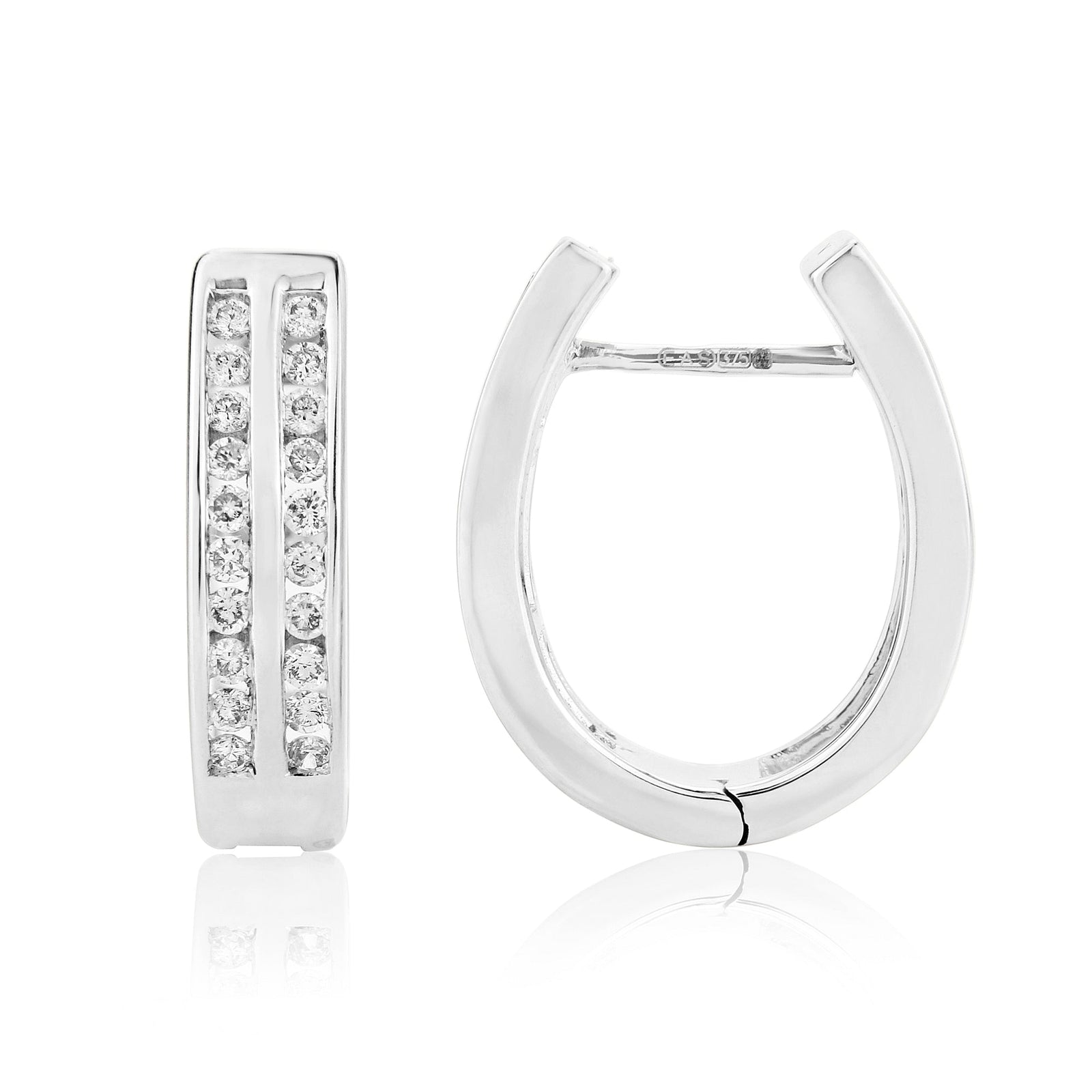 9ct white gold 2 row channel set diamond huggy earrings 0.39ct - W4.75 x L17.5mm