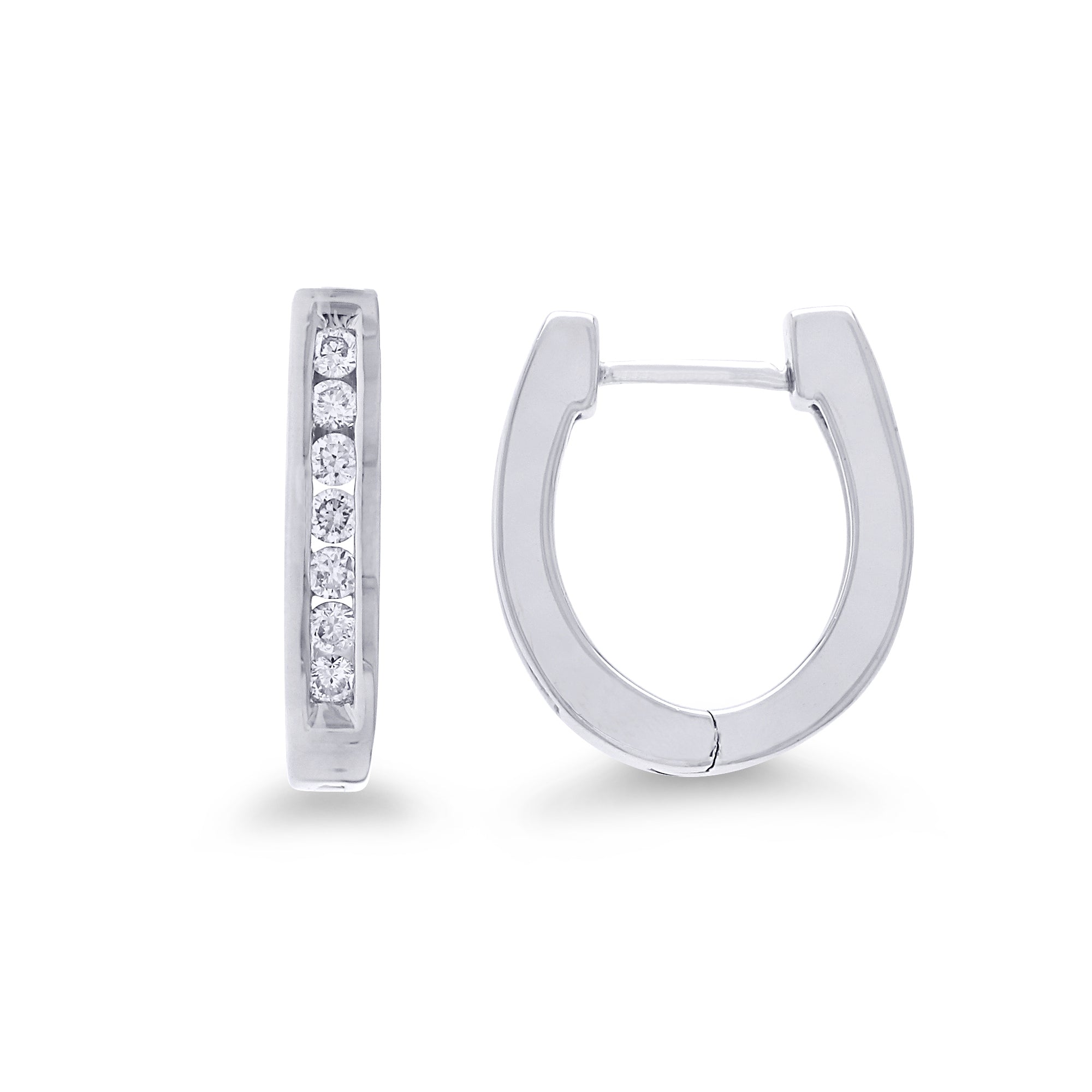 9ct white gold channel set diamond huggy earrings 0.19ct - W3 x L14mm