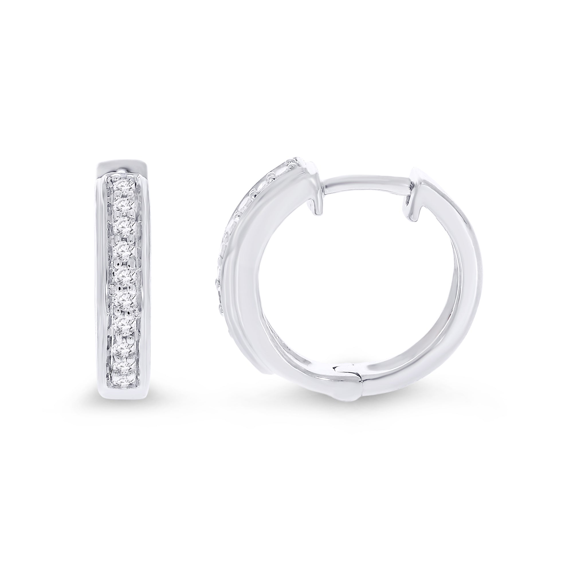 9ct white gold grain set diamond huggy earrings 0.12ct - W2.75 x L12mm