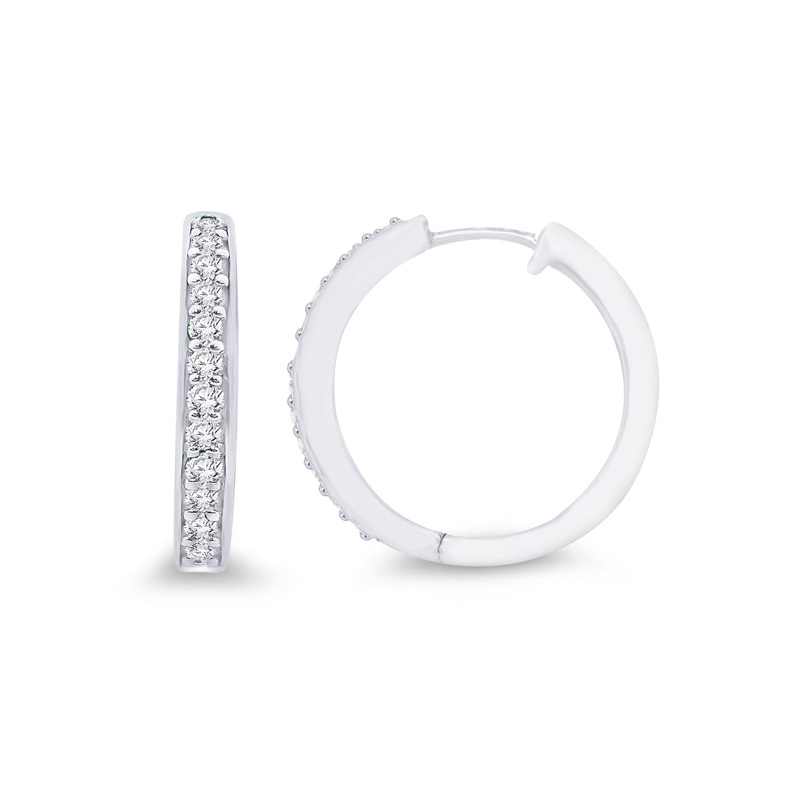 9ct white gold round diamond set huggy earrings 0.24ct - W2.50 x L17mm