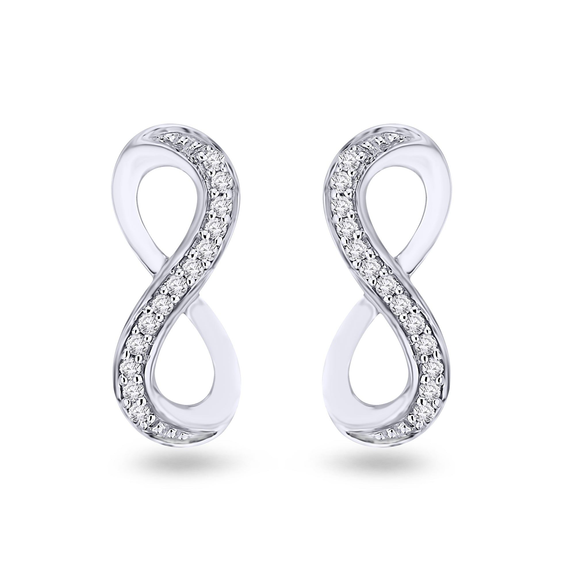 9ct white gold diamond set infinity studs earrings (L - 14mm) 0.10ct