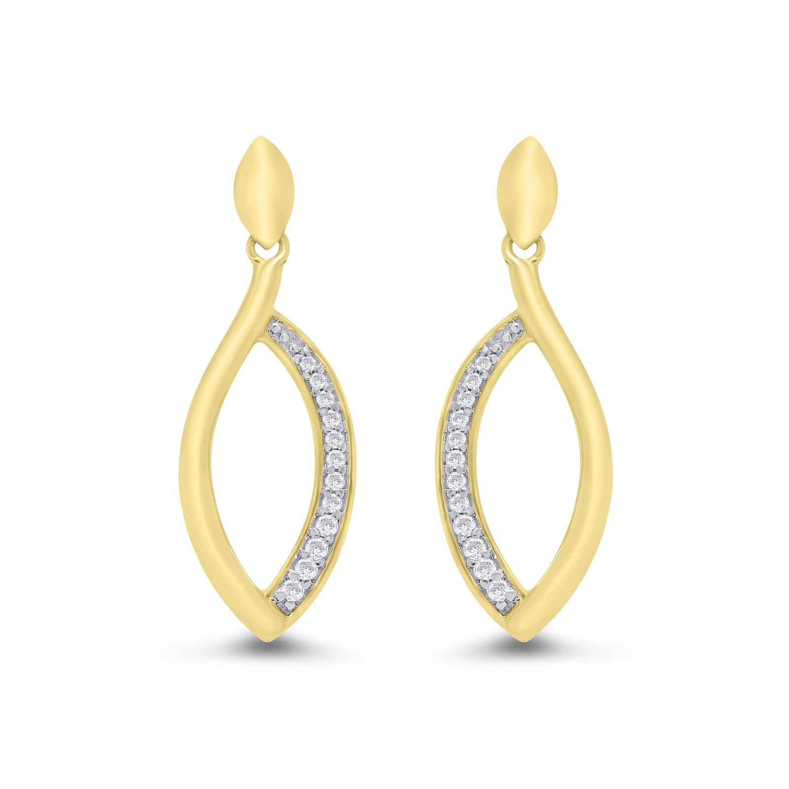 9ct gold marquise shape diamond set drop earrings 0.10ct