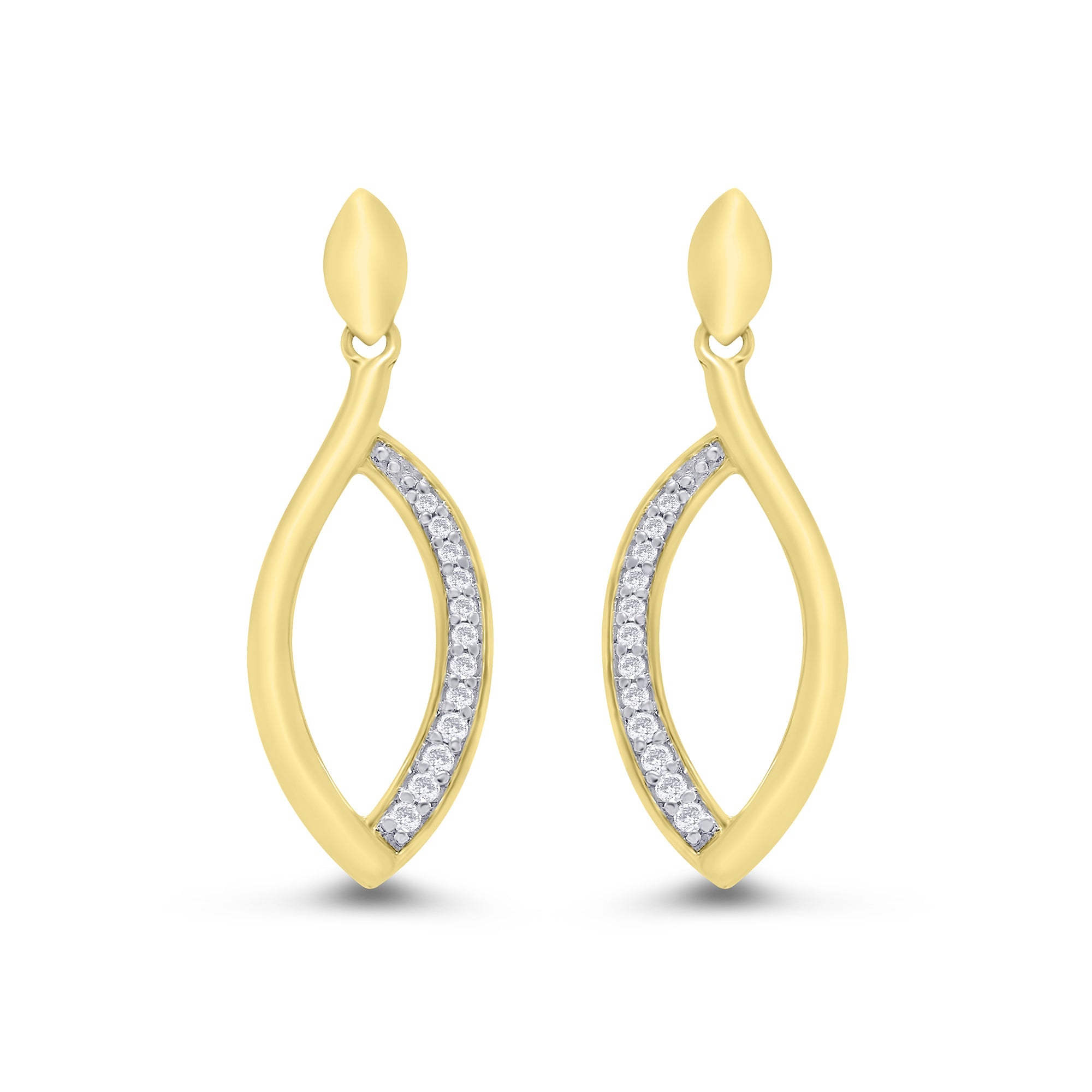 9ct gold marquise shape diamond set drop earrings 0.10ct