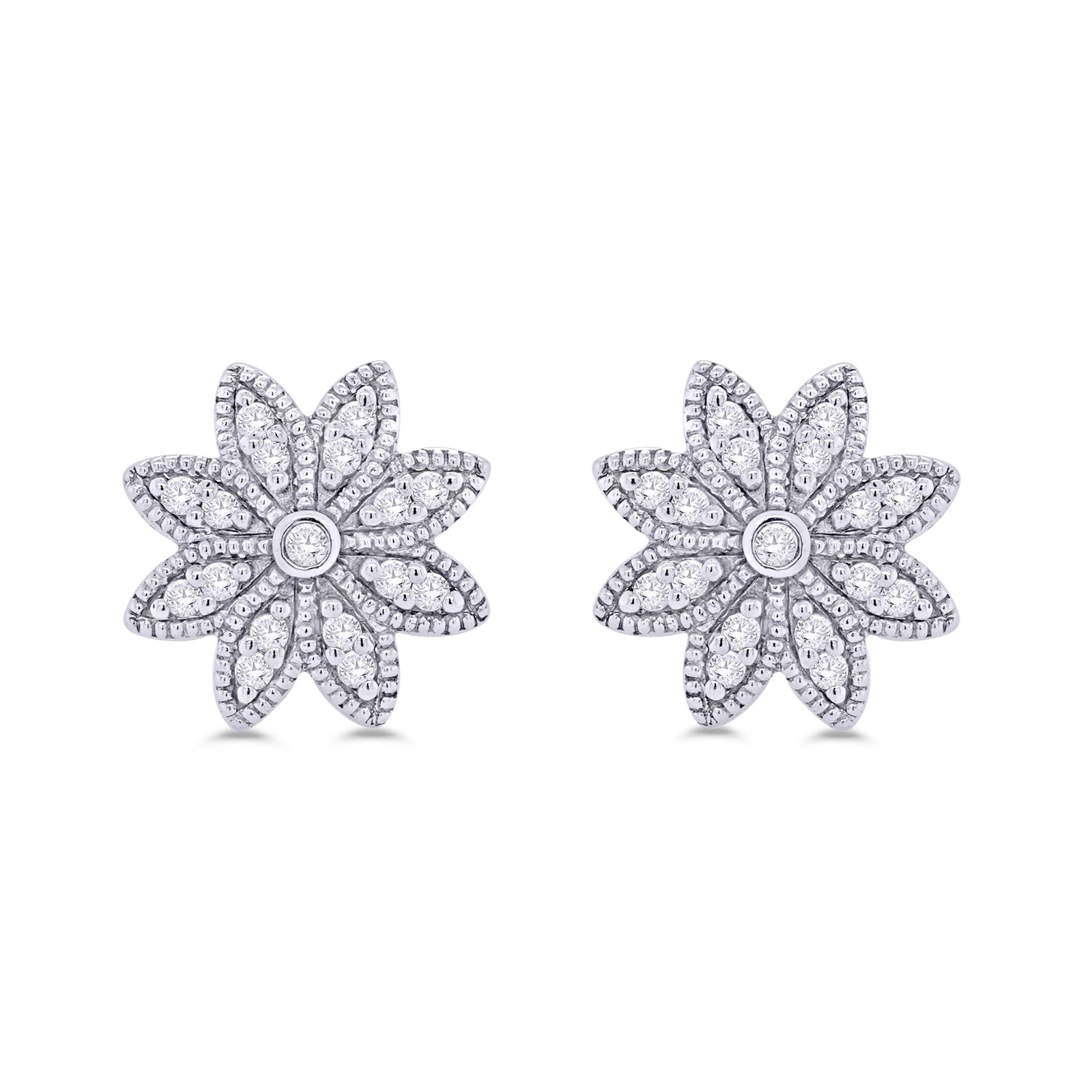 9ct white gold diamond set flower stud earrings 0.13ct