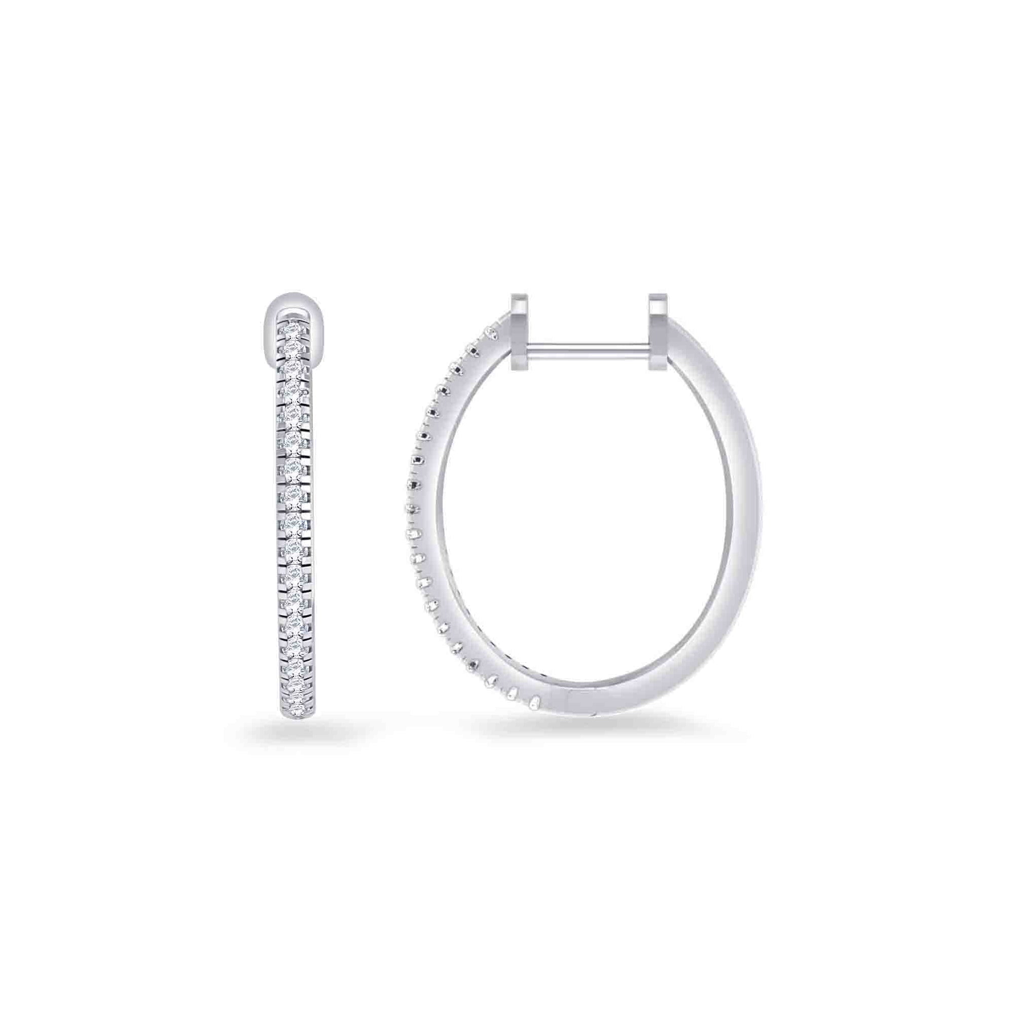 9ct white gold diamond set huggy earrings 0.20ct - W1.75 x L19mm