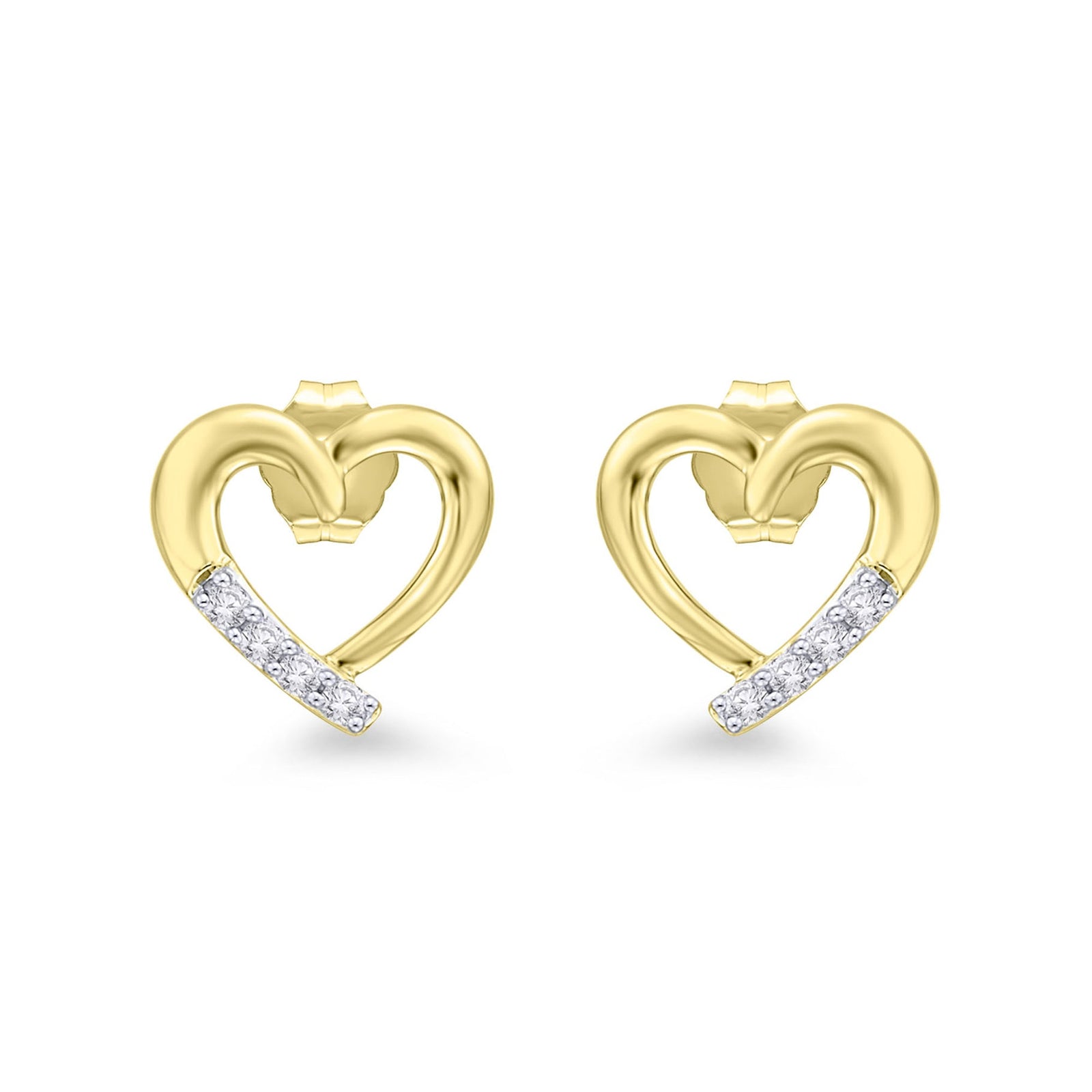 9ct gold diamond set heart stud earrings 0.05ct