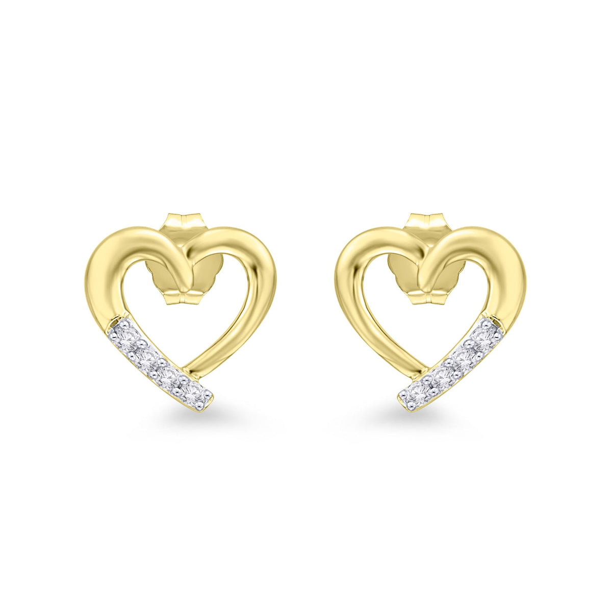 9ct gold diamond set heart stud earrings 0.05ct