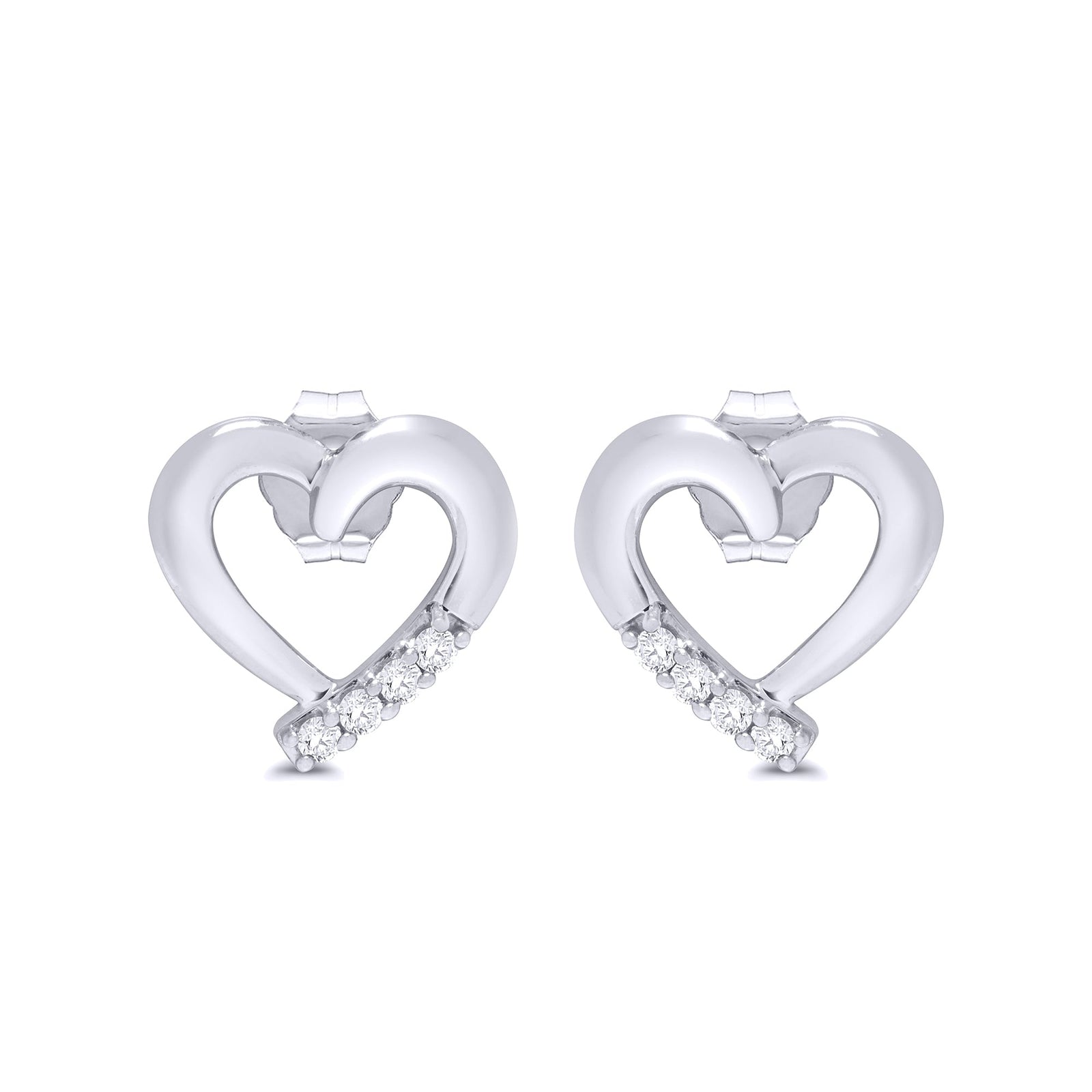 9ct white gold diamond set heart stud earrings 0.05ct