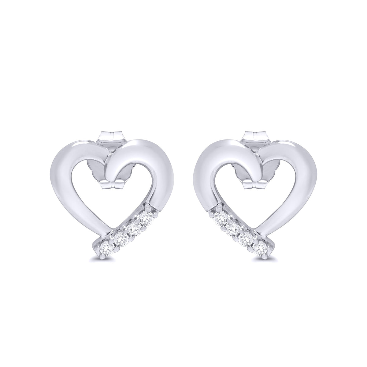9ct white gold diamond set heart stud earrings 0.05ct
