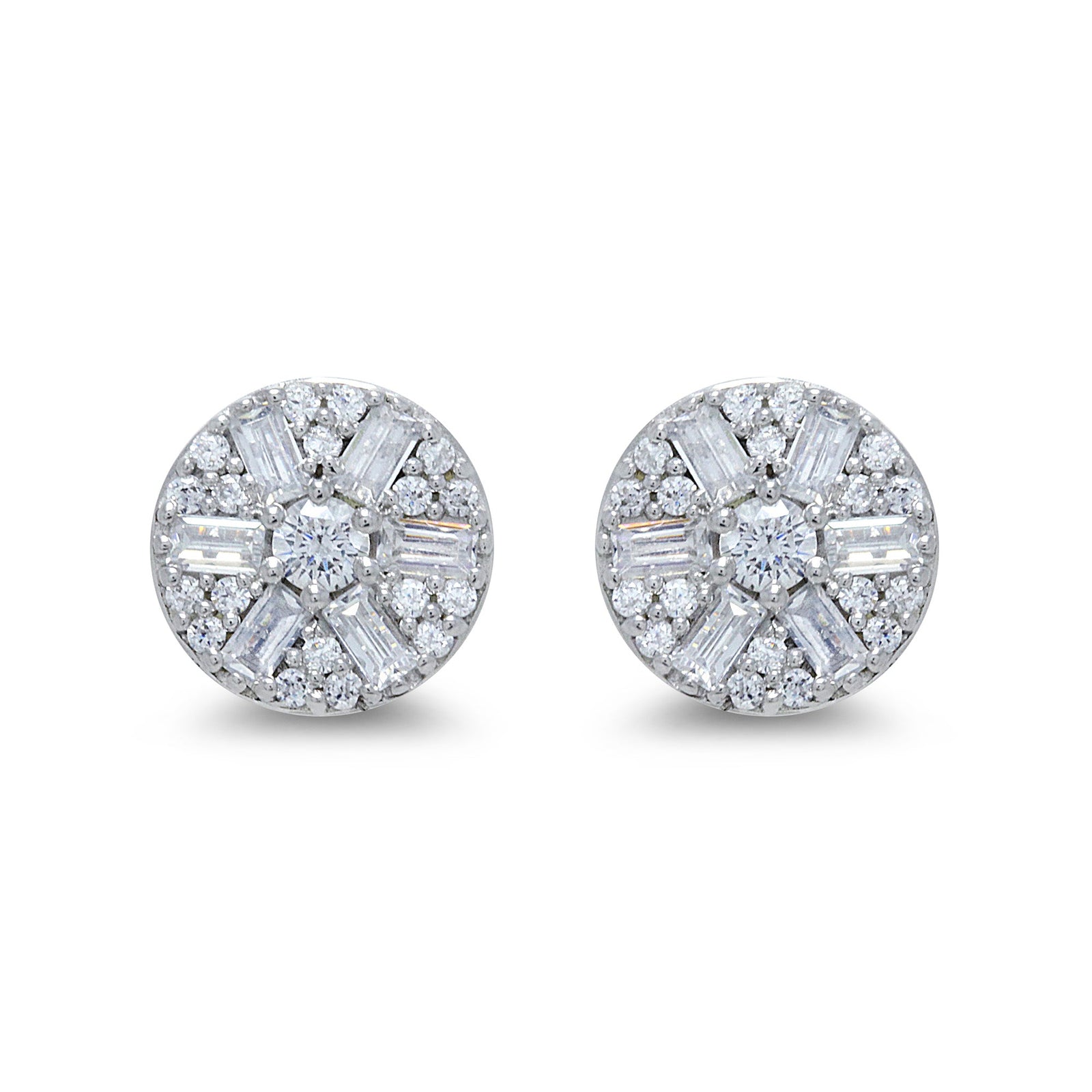 9ct white gold brilliant & baguette cut round diamond stud earrings 0.45ct