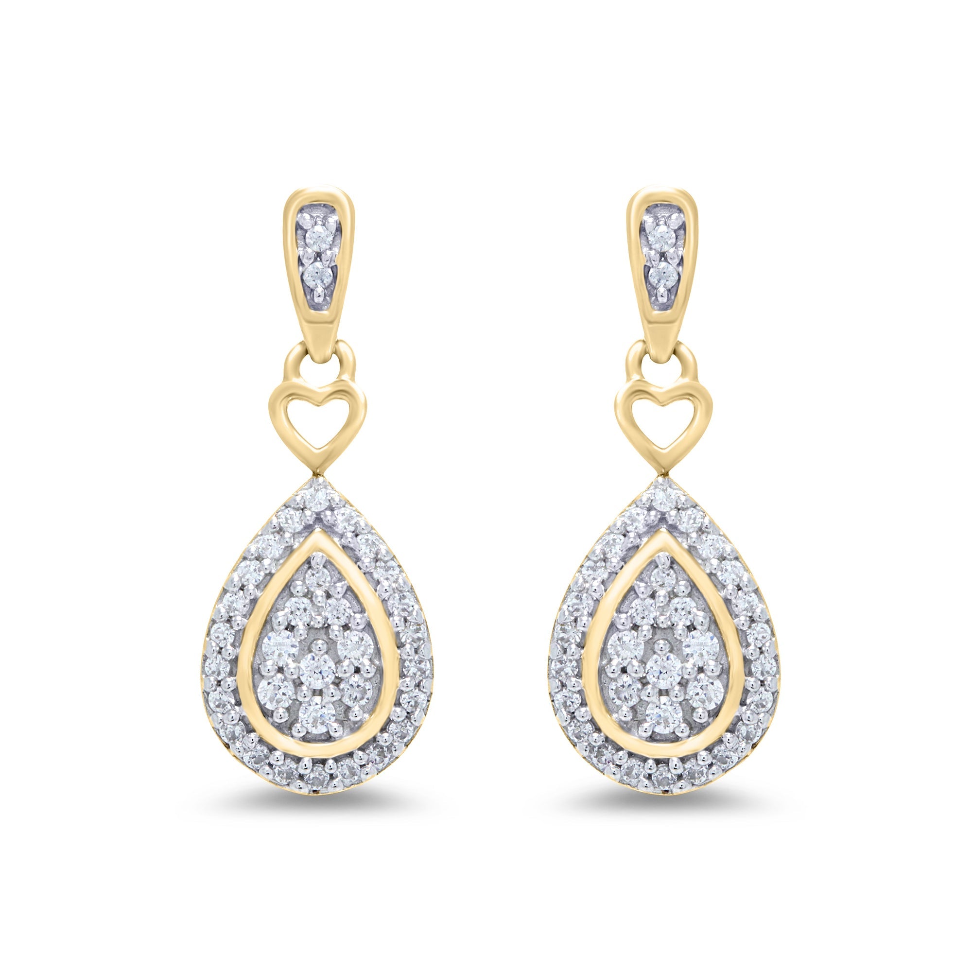 9ct gold pear shape diamond cluster drop earrings 0.24ct