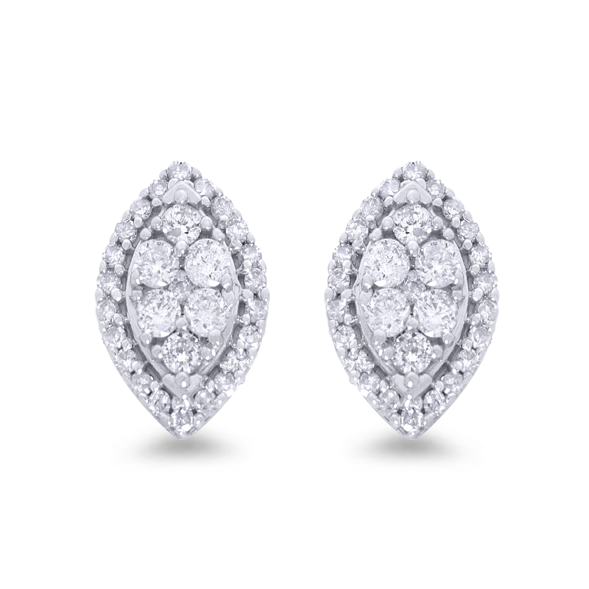 9ct white gold marquise shape diamond cluster stud earrings 0.35ct