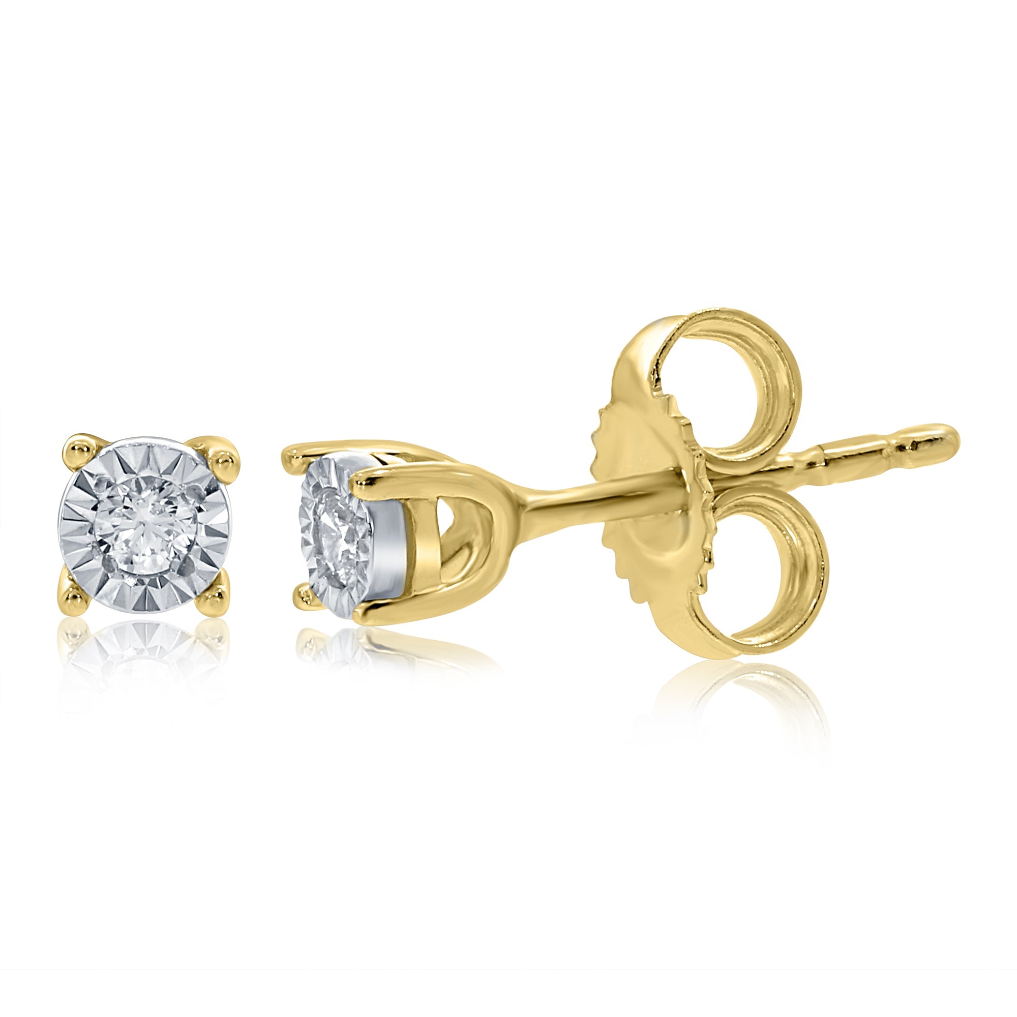 9ct gold single stone miracle plate diamond stud earrings 0.05ct