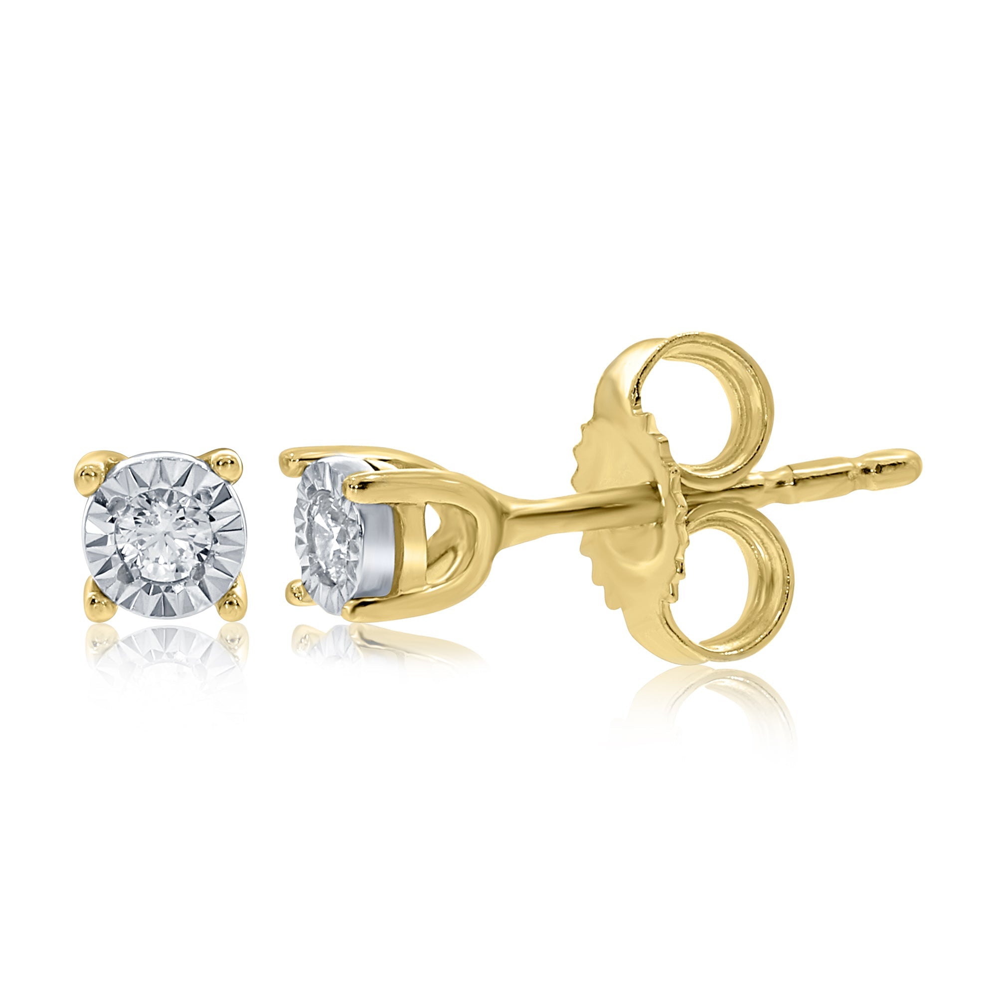 9ct gold single stone miracle plate diamond stud earrings 0.08ct