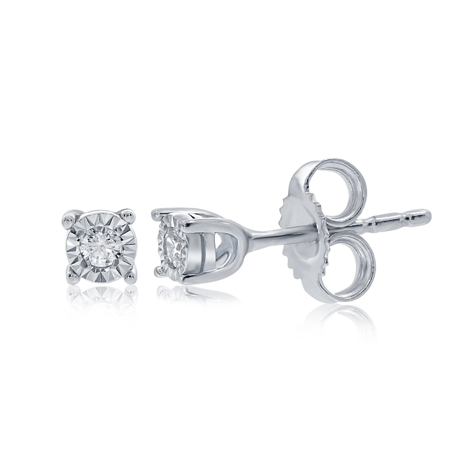9ct white gold single stone miracle plate diamond stud earrings 0.08ct