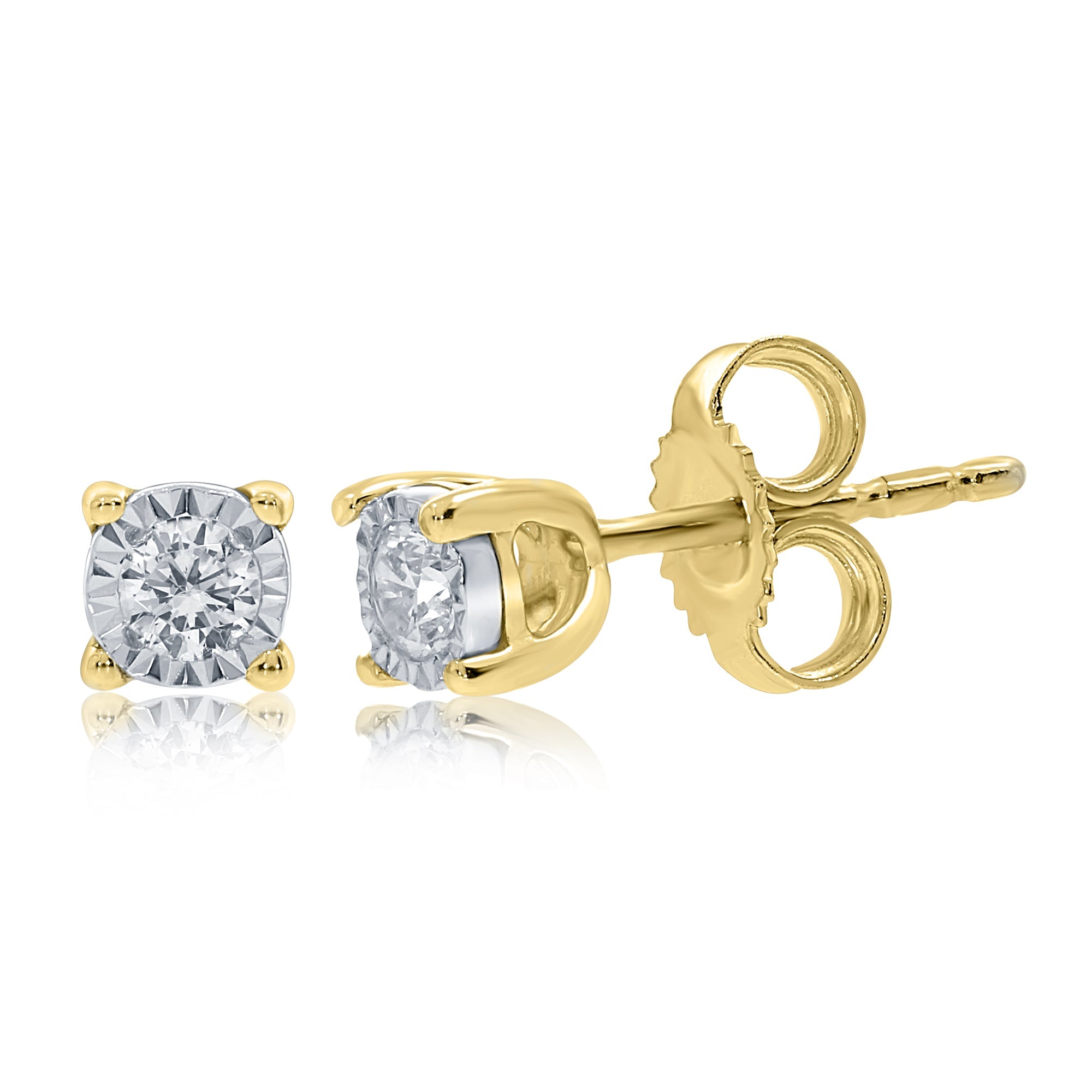 9ct gold single stone miracle plate diamond stud earrings 0.10ct