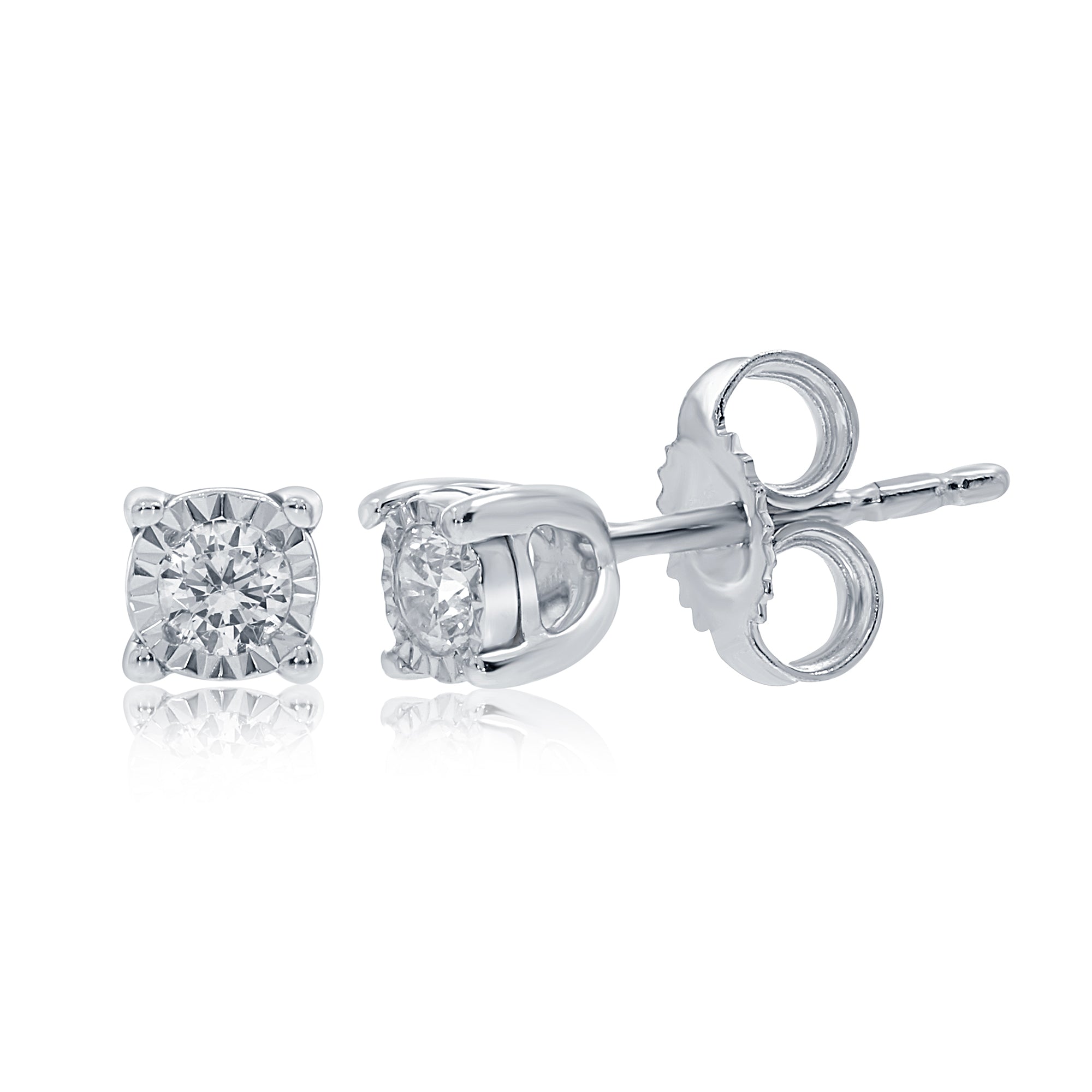 9ct white gold single stone miracle plate diamond stud earrings 0.10ct