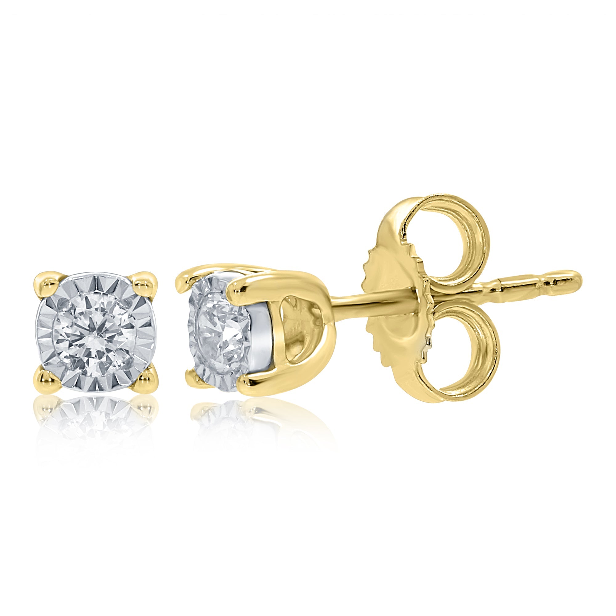 9ct gold single stone miracle plate diamond stud earrings 0.12ct