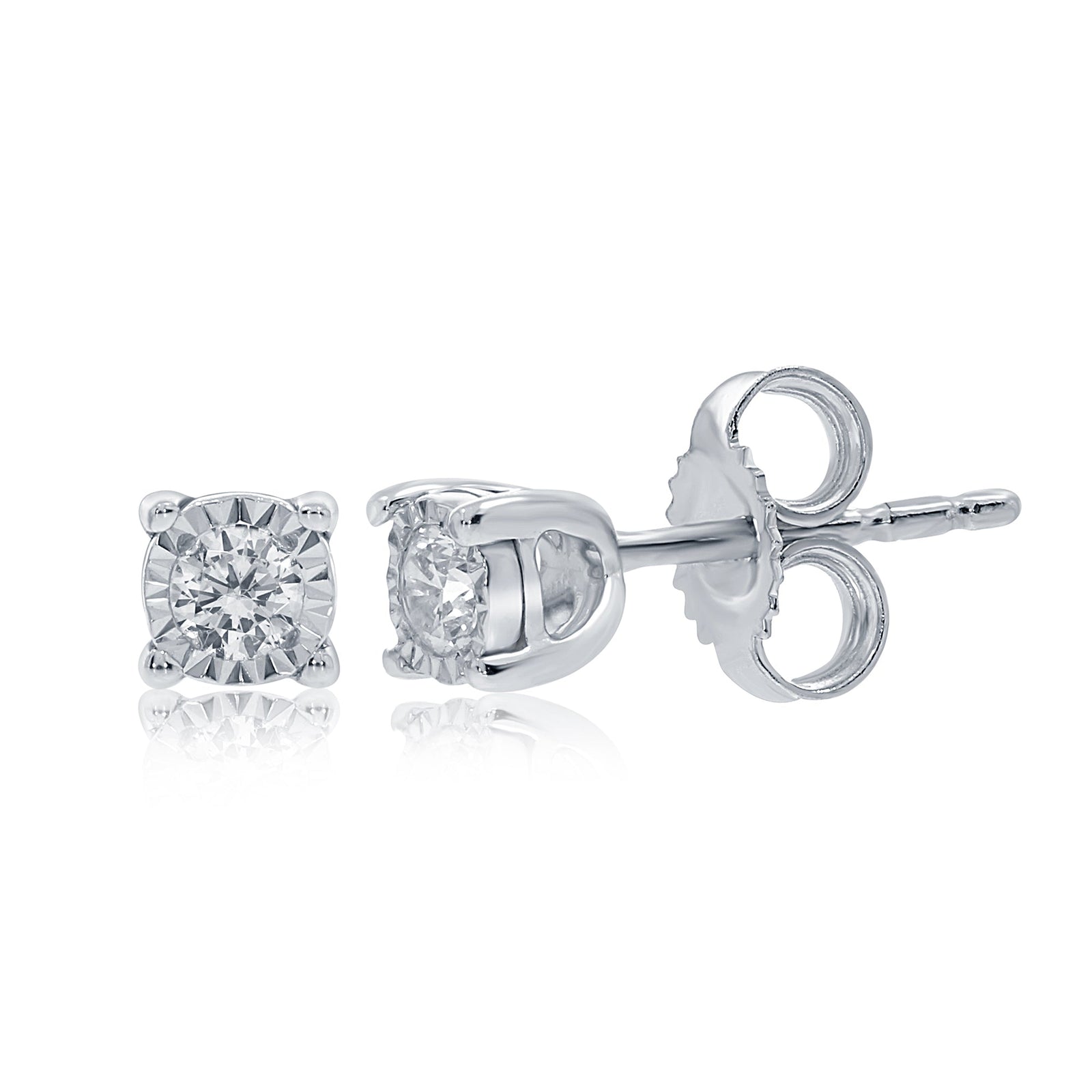 9ct white gold single stone miracle plate diamond stud earrings 0.12ct