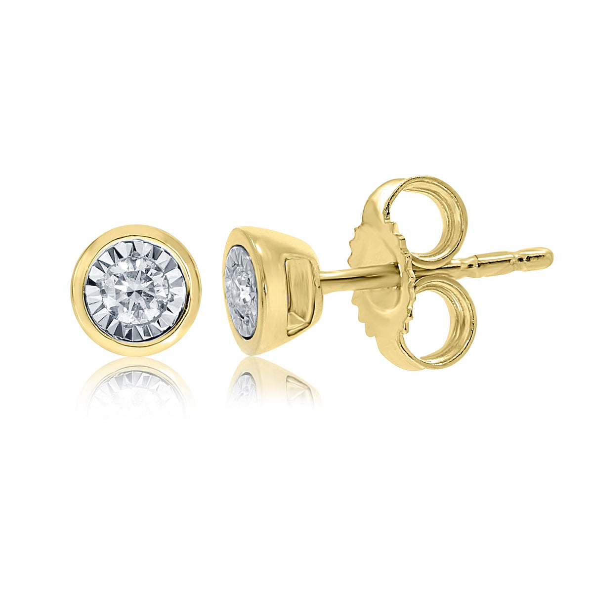 9ct gold single stone miracle plate diamond stud earrings 0.06ct
