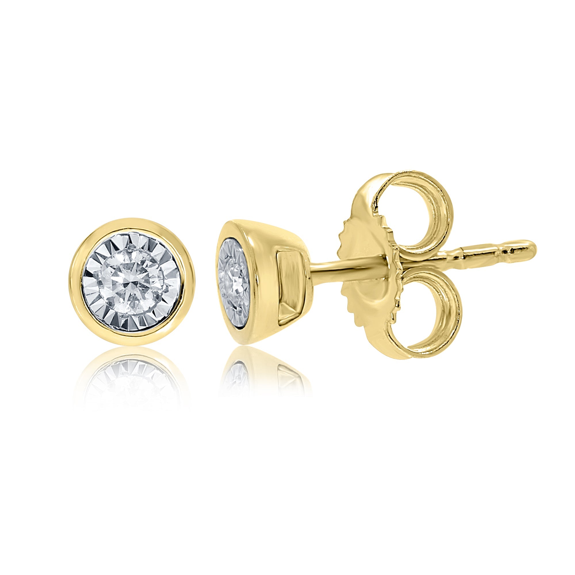 9ct gold single stone miracle plate diamond stud earrings 0.06ct