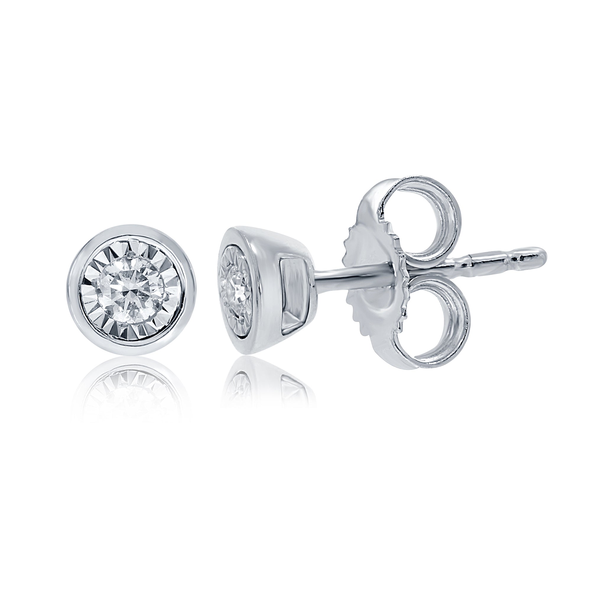 9ct white gold single stone miracle plate diamond stud earrings 0.06ct