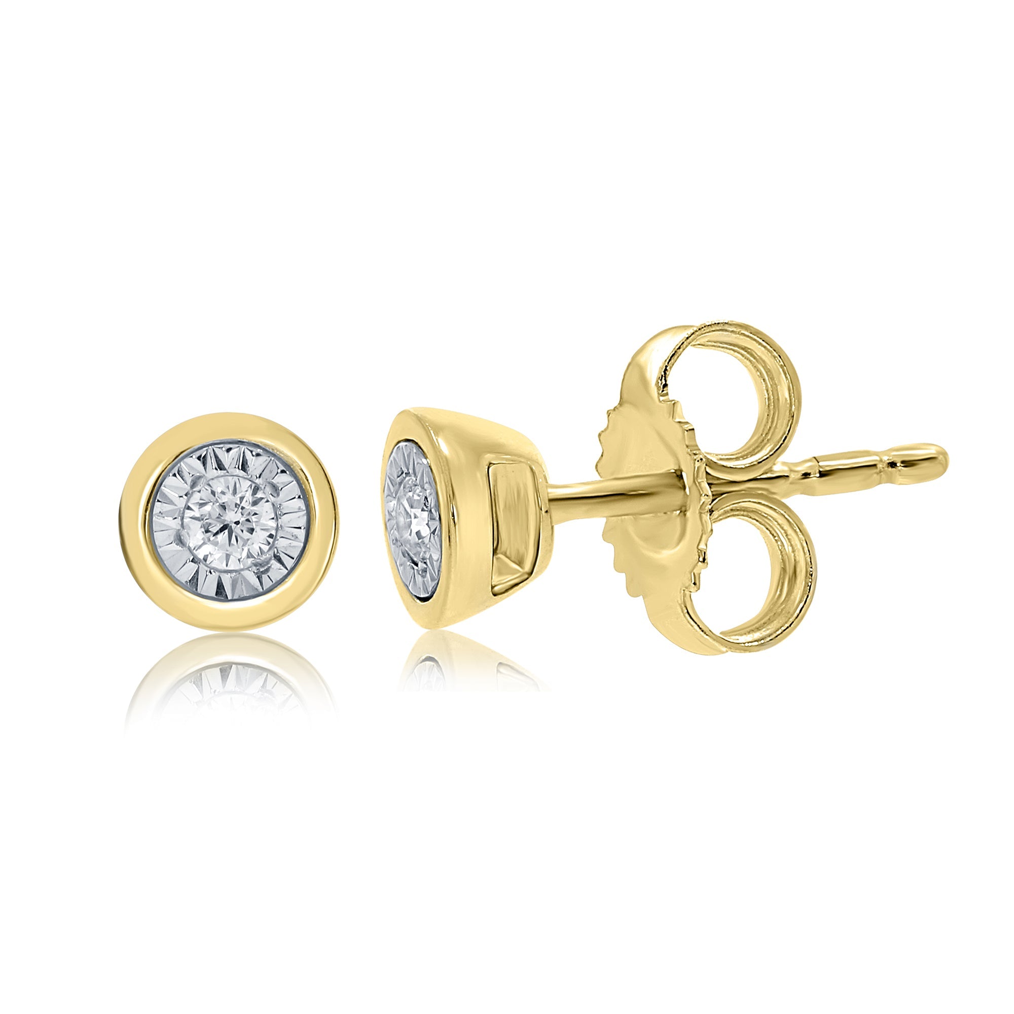 9ct gold single stone miracle plate diamond stud earrings 0.10ct