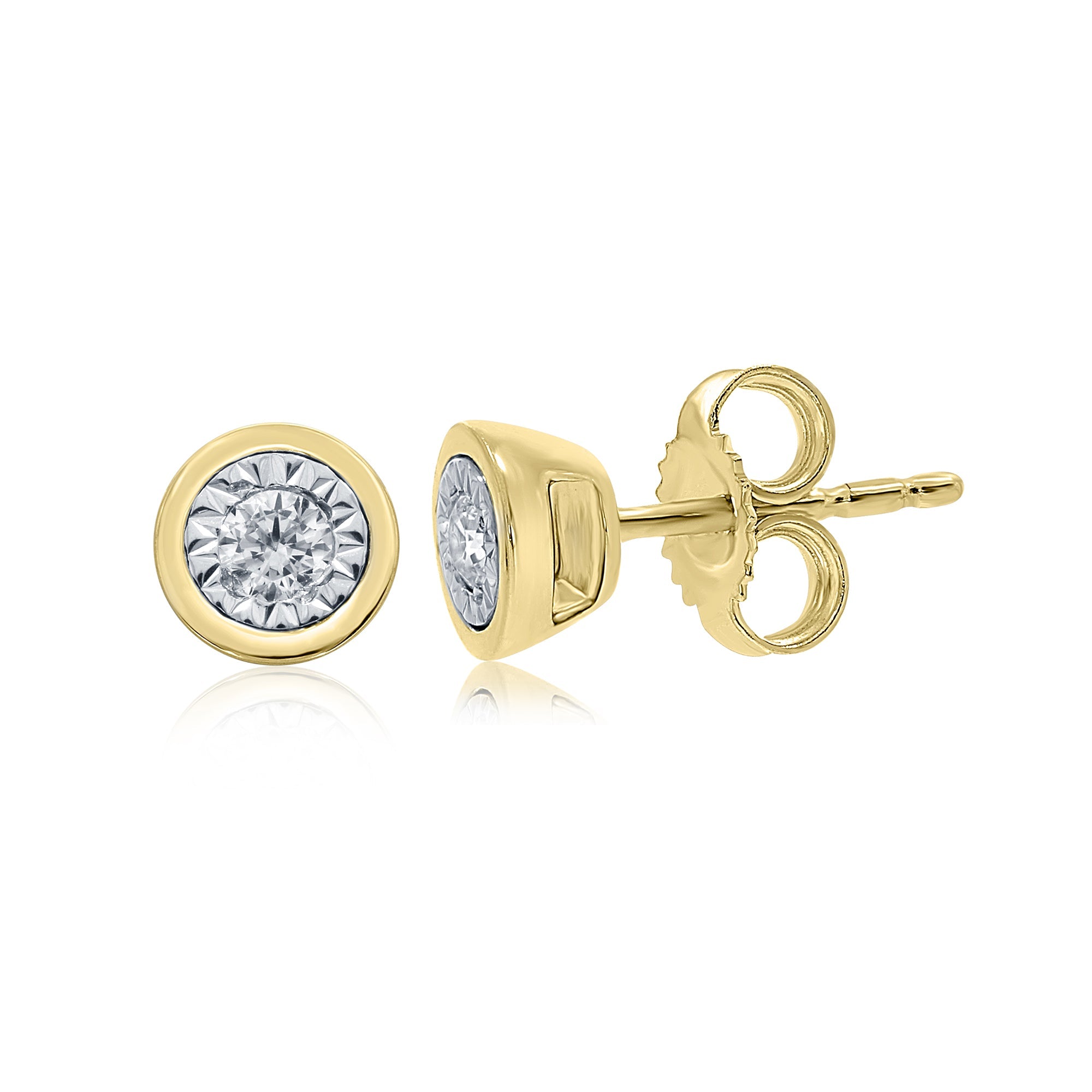 9ct gold single stone miracle plate diamond stud earrings 0.17ct