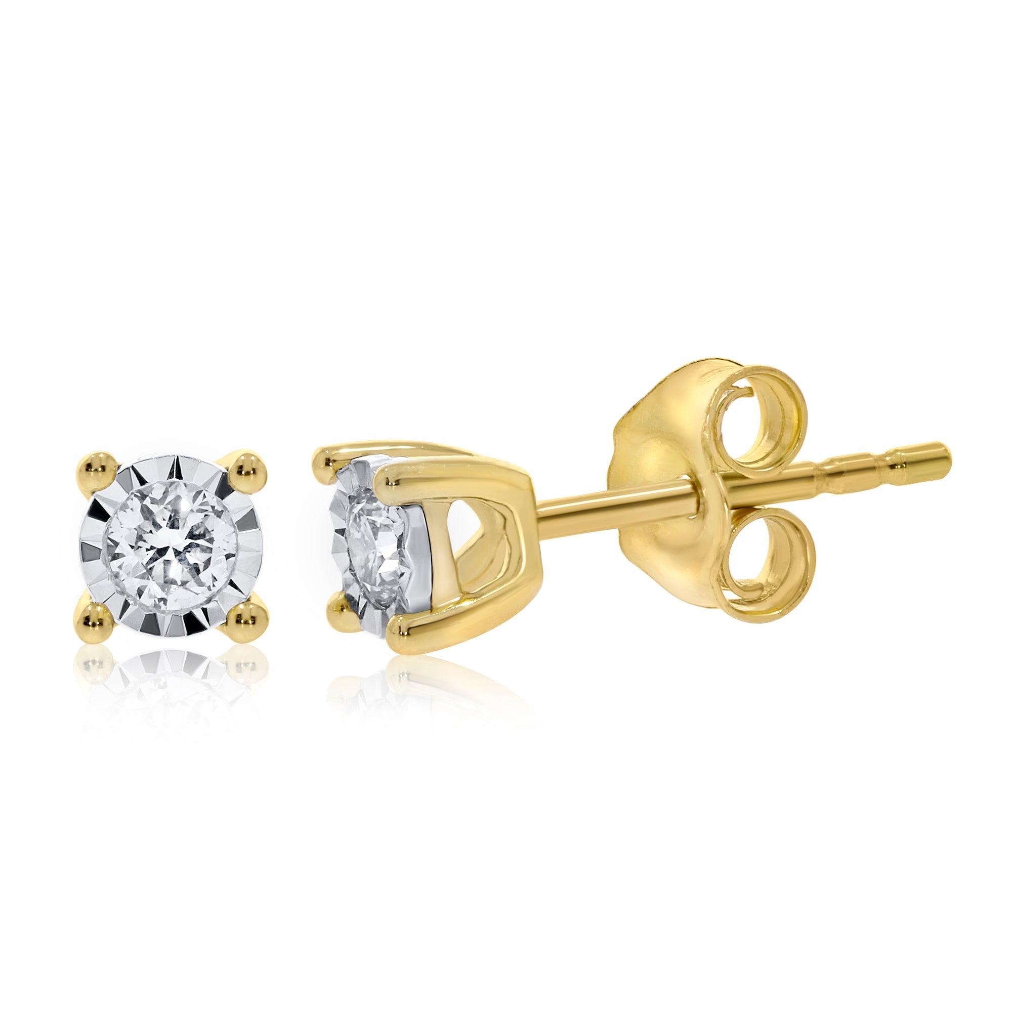 9ct gold single stone miracle plate diamond stud earrings 0.17ct