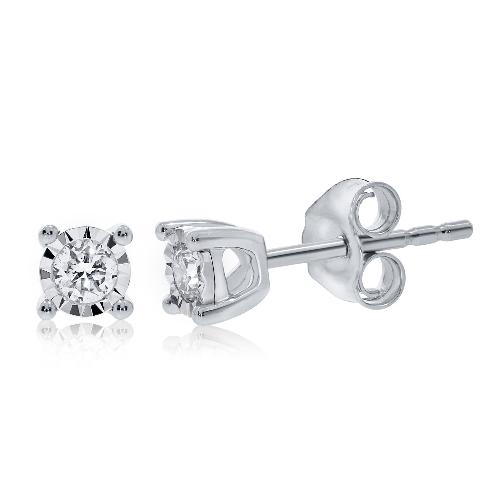9ct white gold single stone miracle plate diamond stud earrings 0.17ct