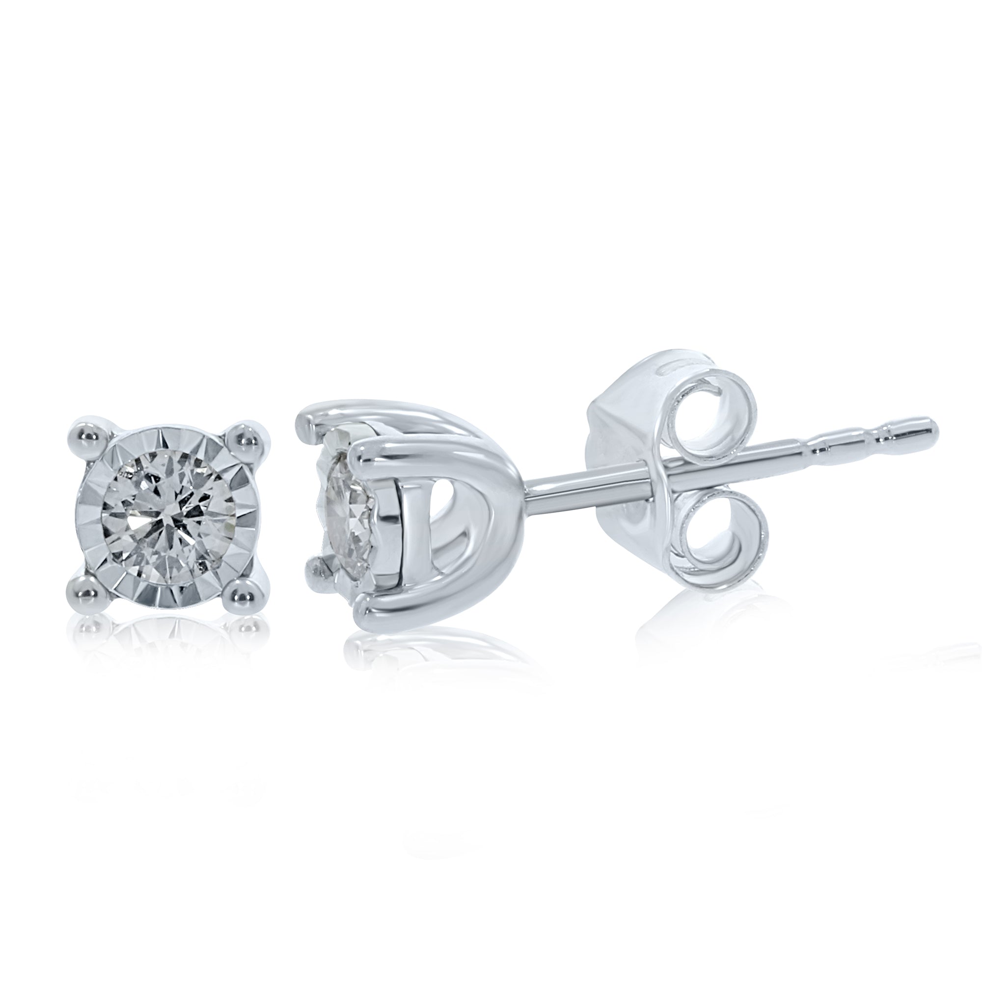 9ct white gold single stone miracle plate diamond stud earrings 0.20ct