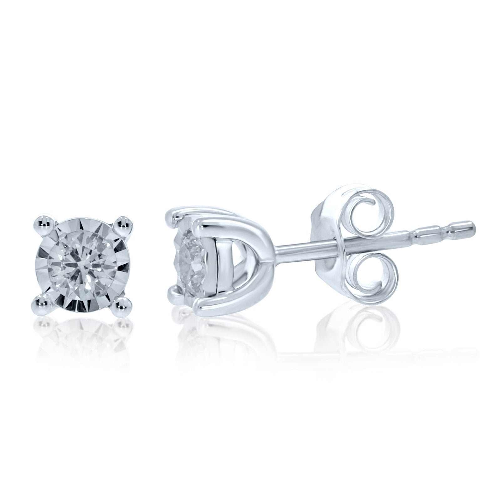 9ct white gold single stone miracle plate diamond stud earrings 0.25ct