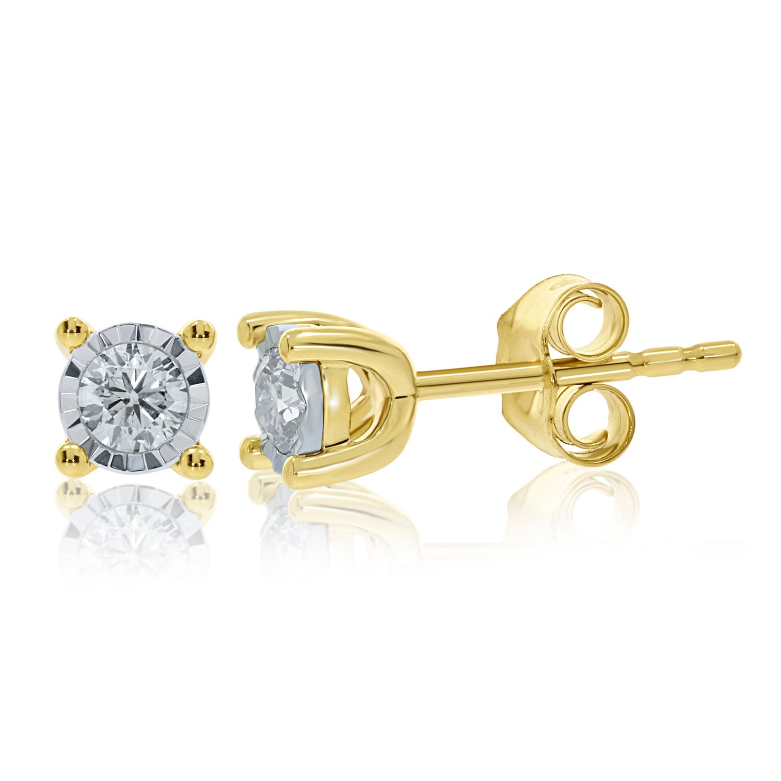 9ct gold single stone miracle plate diamond stud earrings 0.33ct