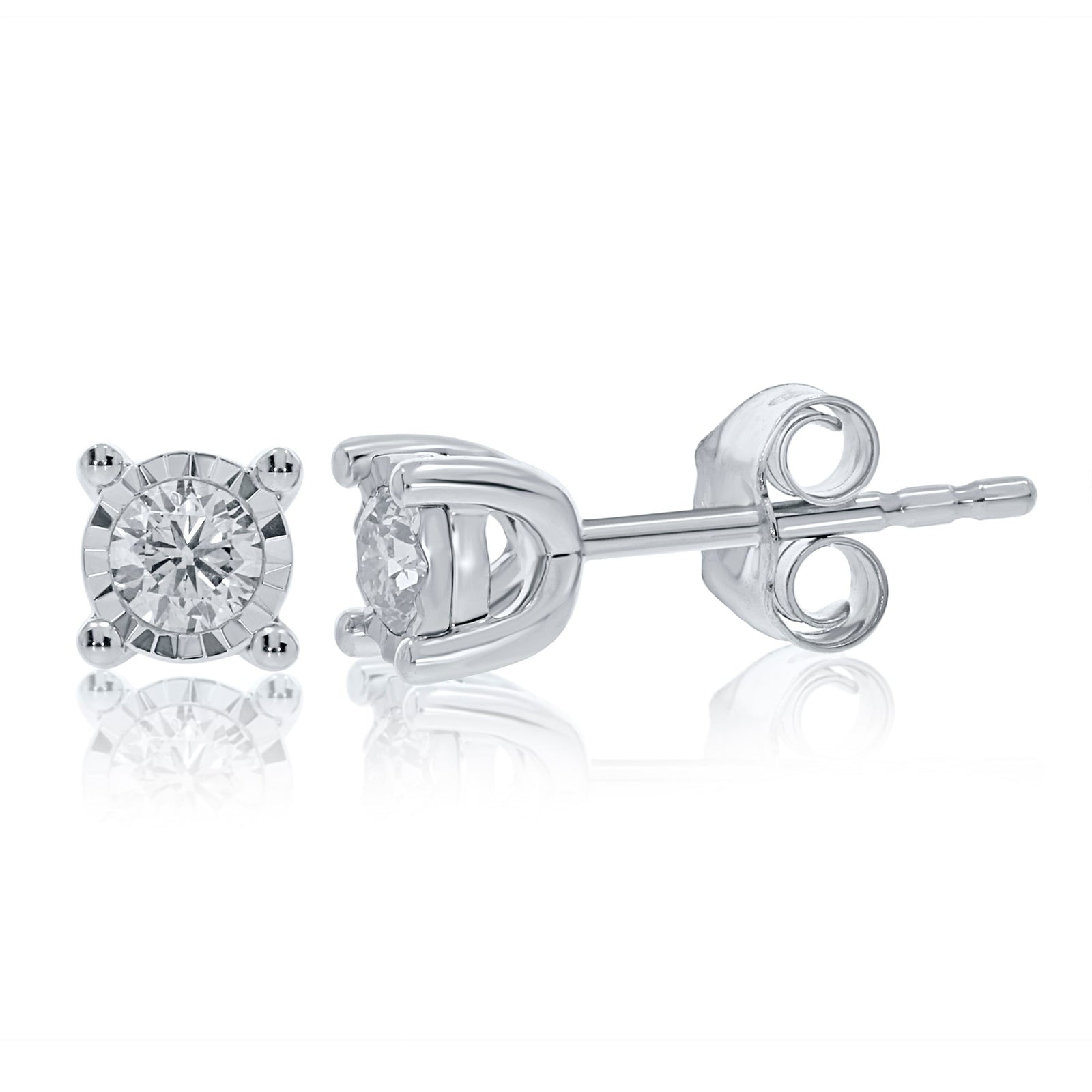 9ct white gold single stone miracle plate diamond stud earrings 0.33ct