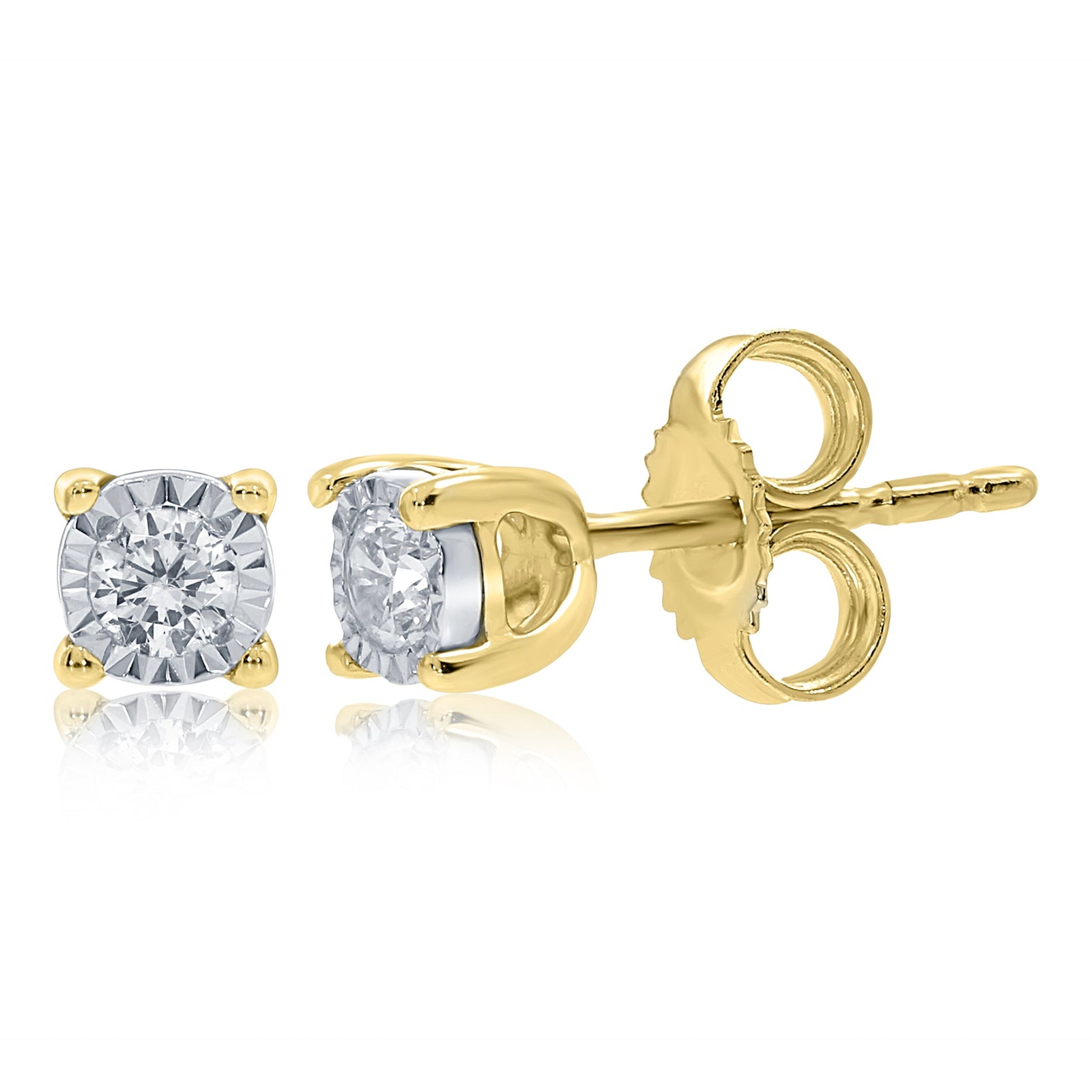 9ct gold single stone miracle plate diamond stud earrings 0.15ct