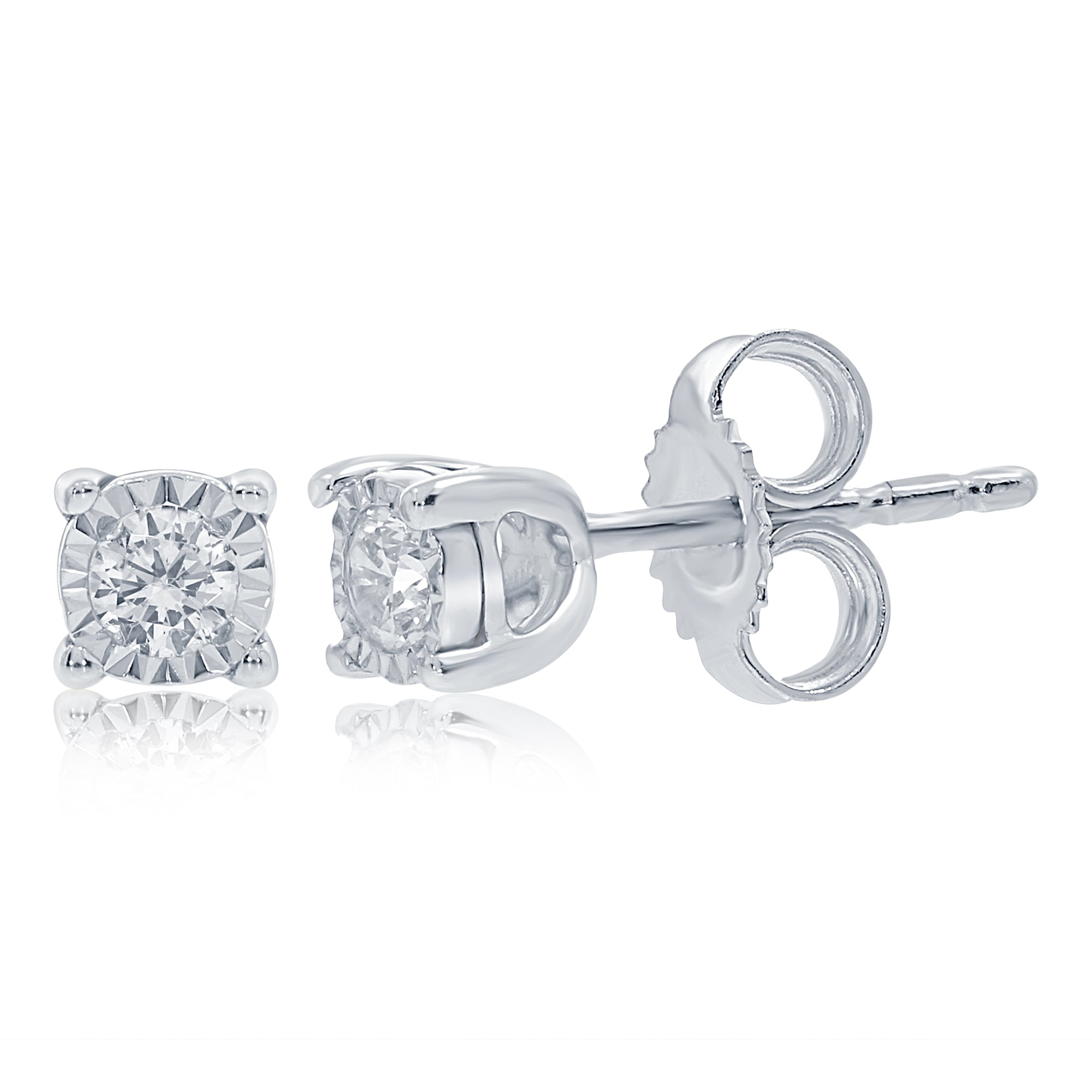 9ct white gold single stone miracle plate diamond stud earrings 0.15ct