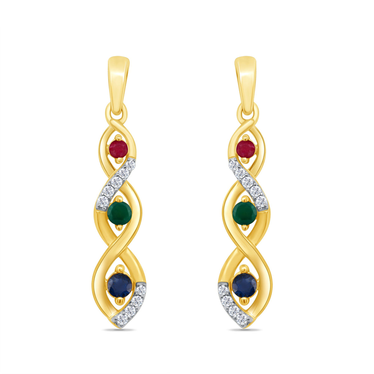 9ct gold ruby/sapphire/emerald &amp; diamond drop earrings 0.04ct