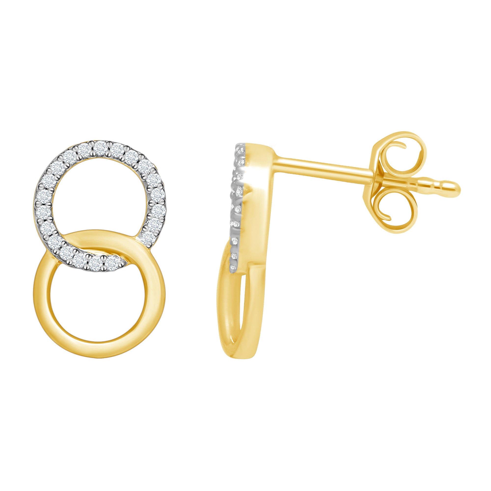 9ct gold plain/diamond set circles stud earrings 0.06ct