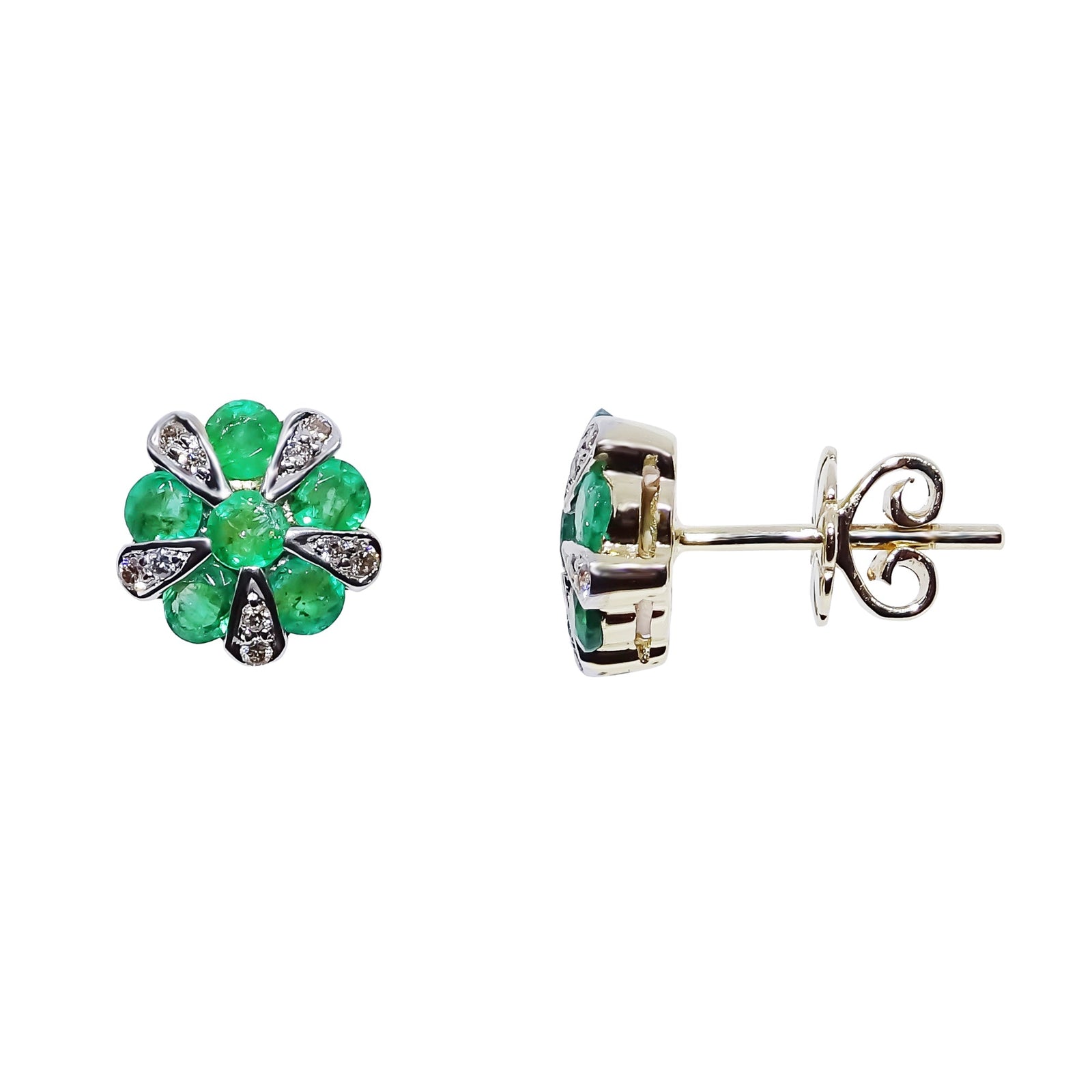 9ct emerald & diamond stud earrings 0.08ct
