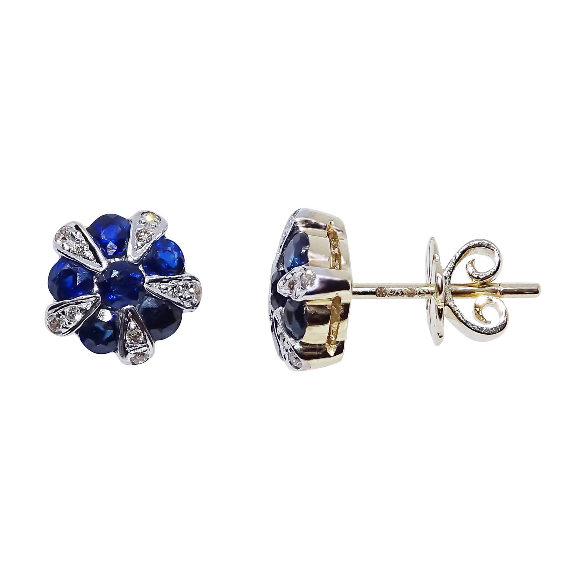 9ct sapphire & diamond stud earrings 0.08ct