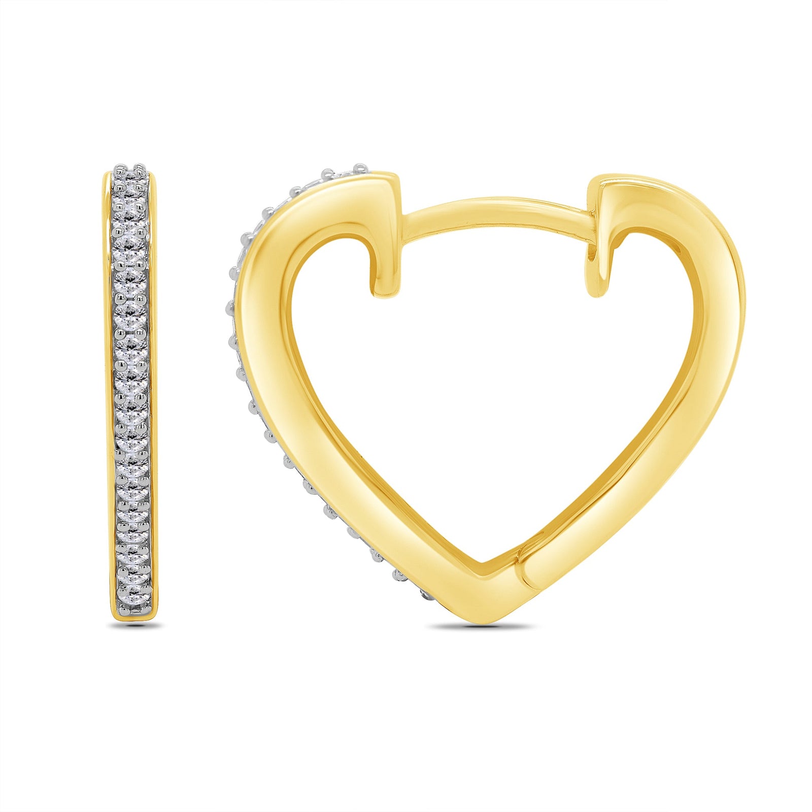 9ct gold channel edge diamond set heart shape huggy earrings 0.14ct