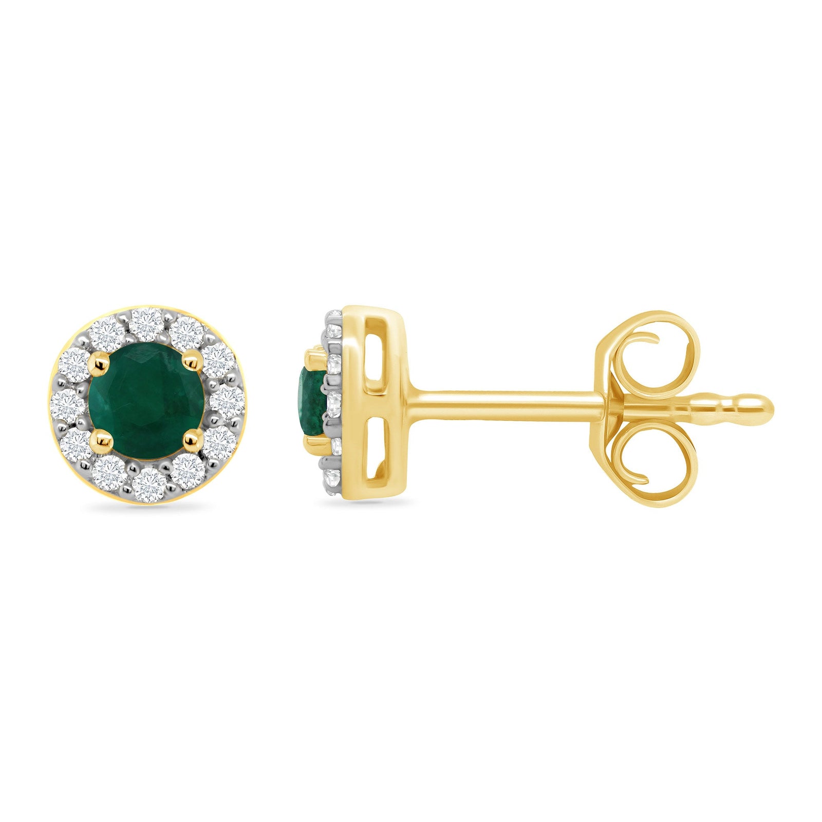 9ct gold 3.25mm emerald & diamond cluster stud earrings 0.10ct