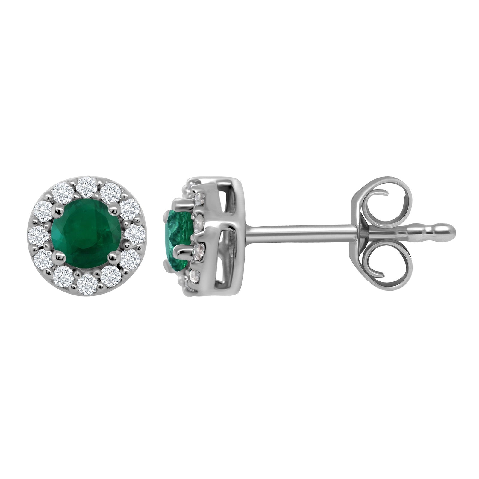 9ct white gold 3.25mm emerald & diamond cluster stud earrings 0.10ct