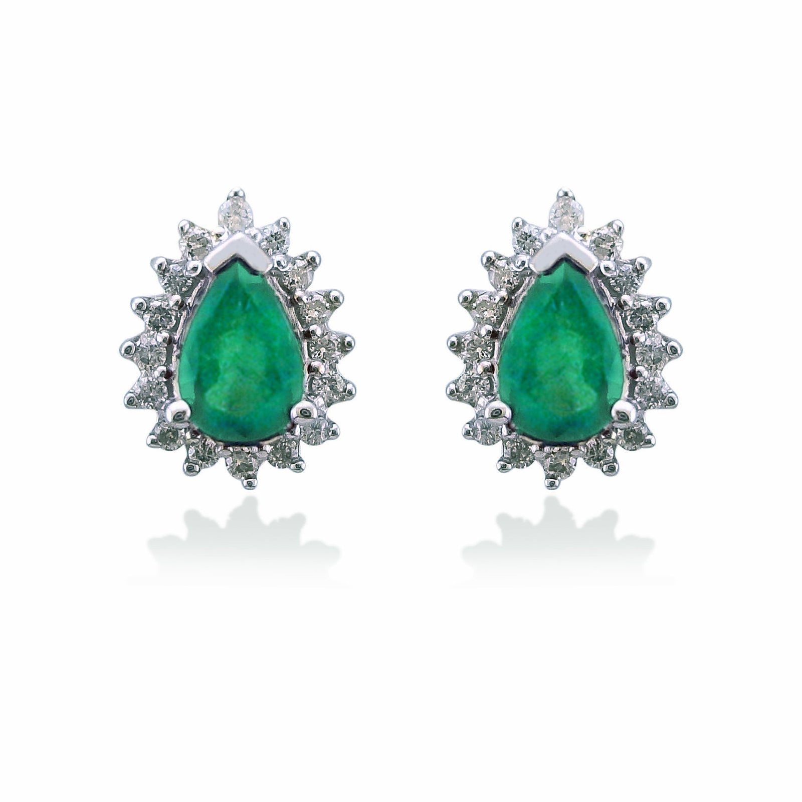 9ct gold 6x4mm pear shape emerald & diamond cluster stud earrings 0.21ct