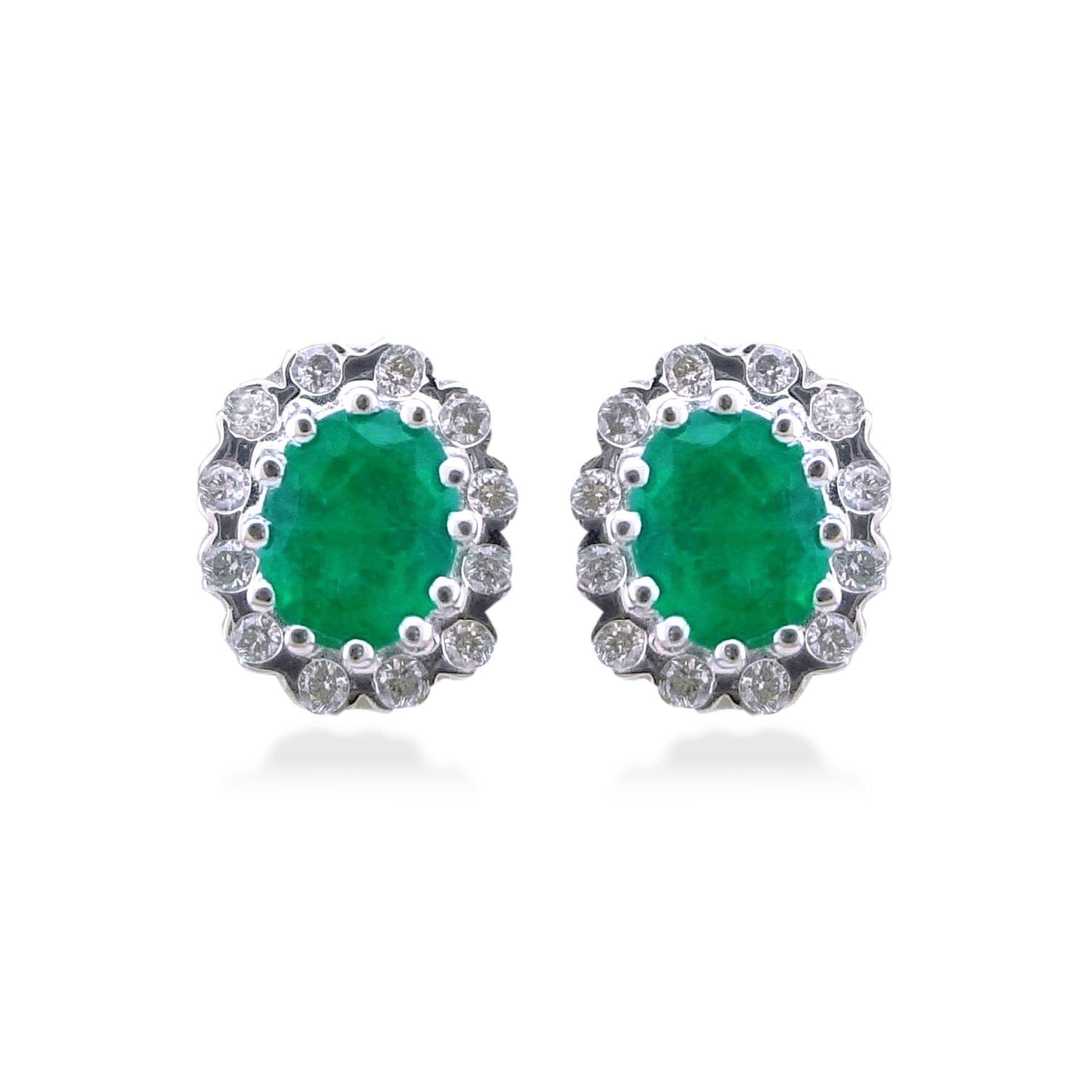 9ct gold 5x4mm oval emerald & diamond cluster stud earrings 0.12ct
