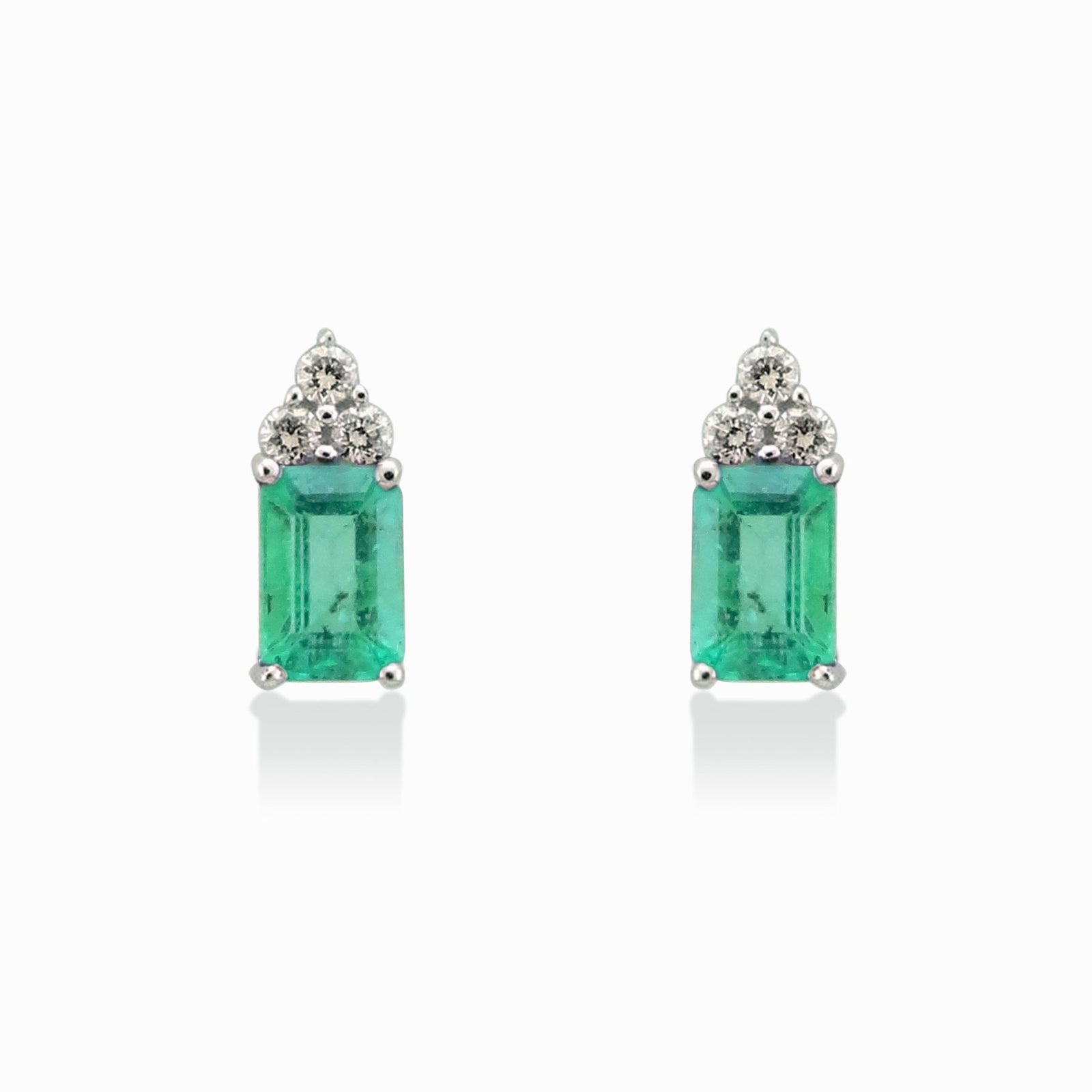 9ct gold 6x4mm octagon cut emerald & diamond stud earrings 0.13ct