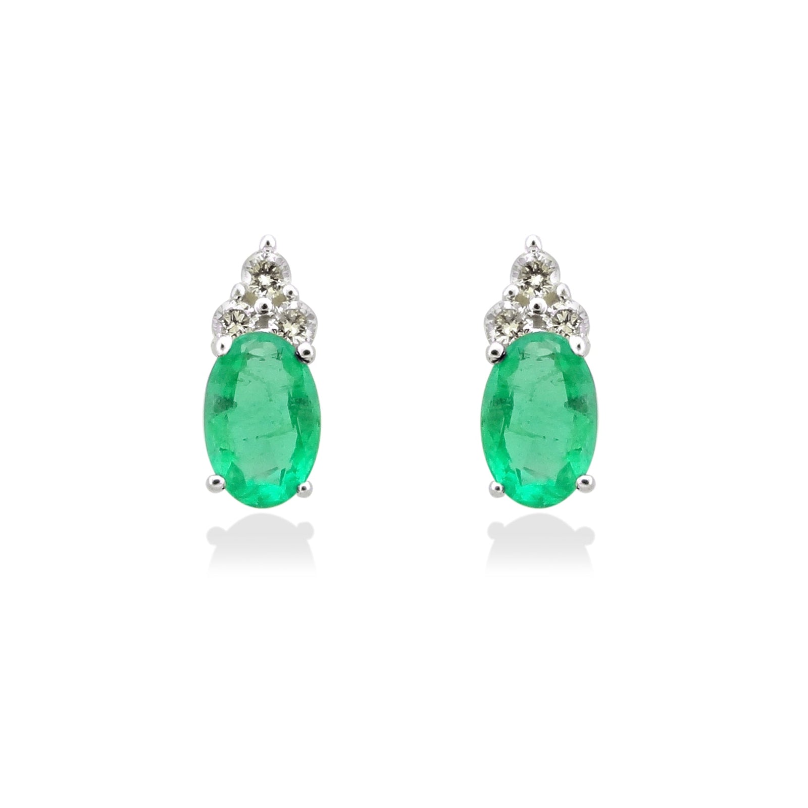 9ct gold 6x4mm oval emerald & diamond stud earrings 0.14ct