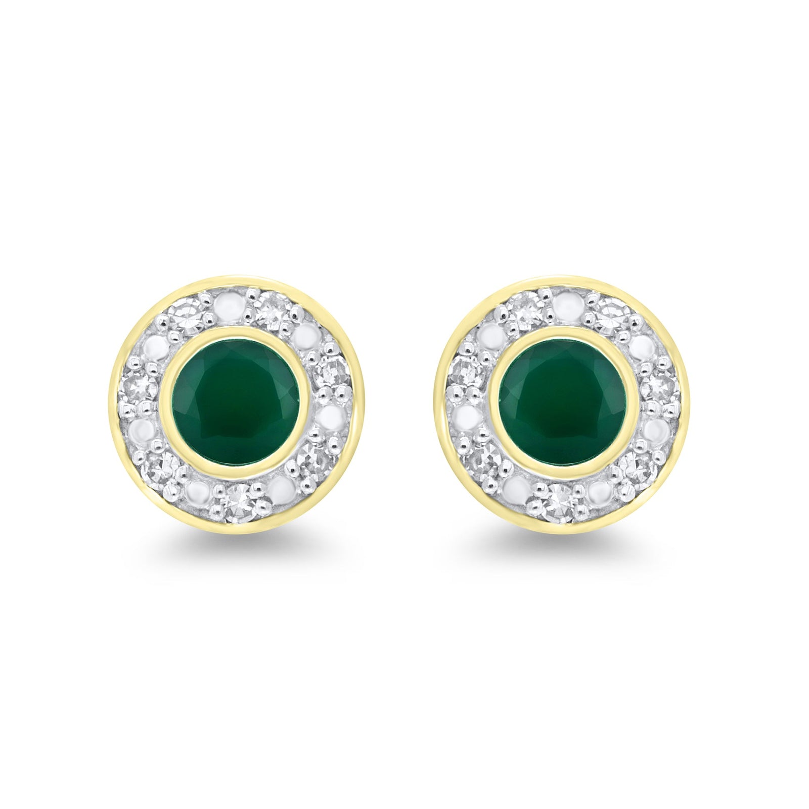 9ct gold 3.50mm emerald & diamond cluster stud earrings 0.06ct