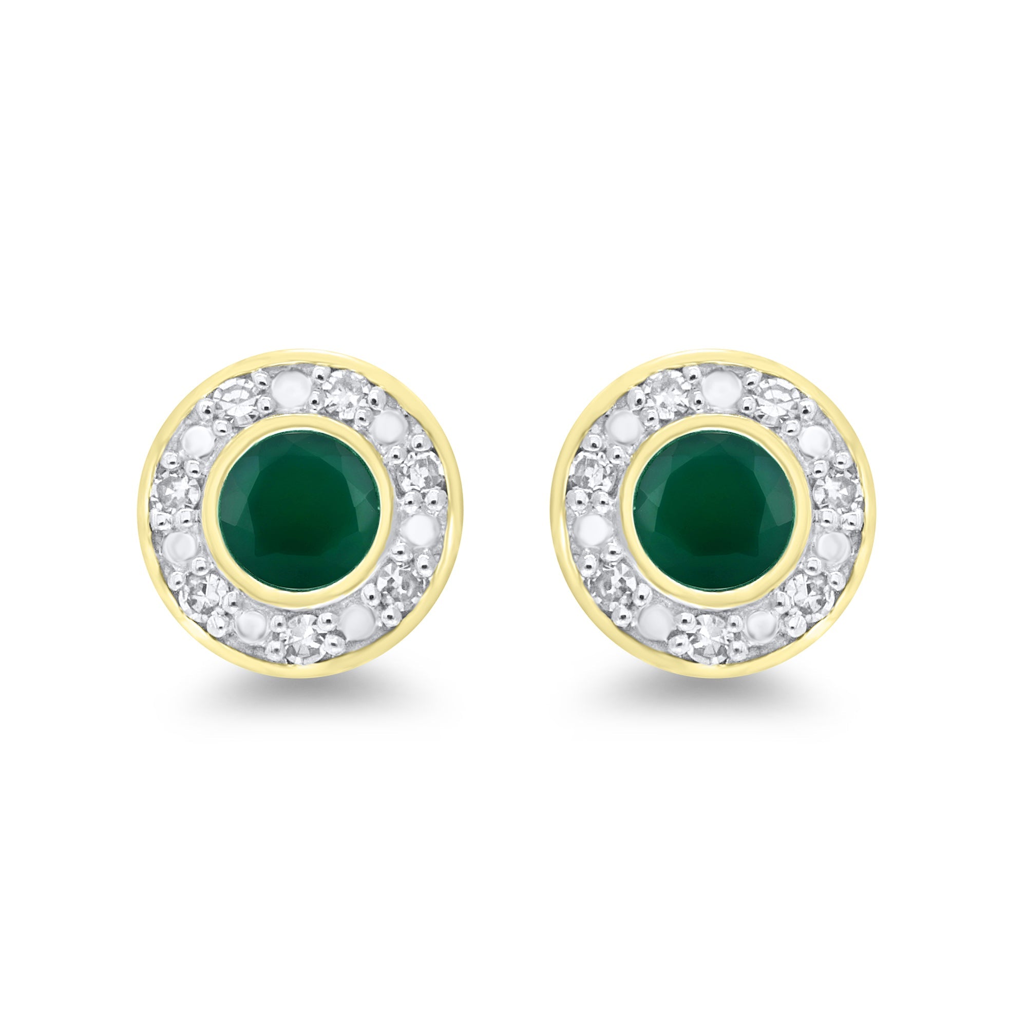 9ct gold 3.50mm emerald & diamond cluster stud earrings 0.06ct